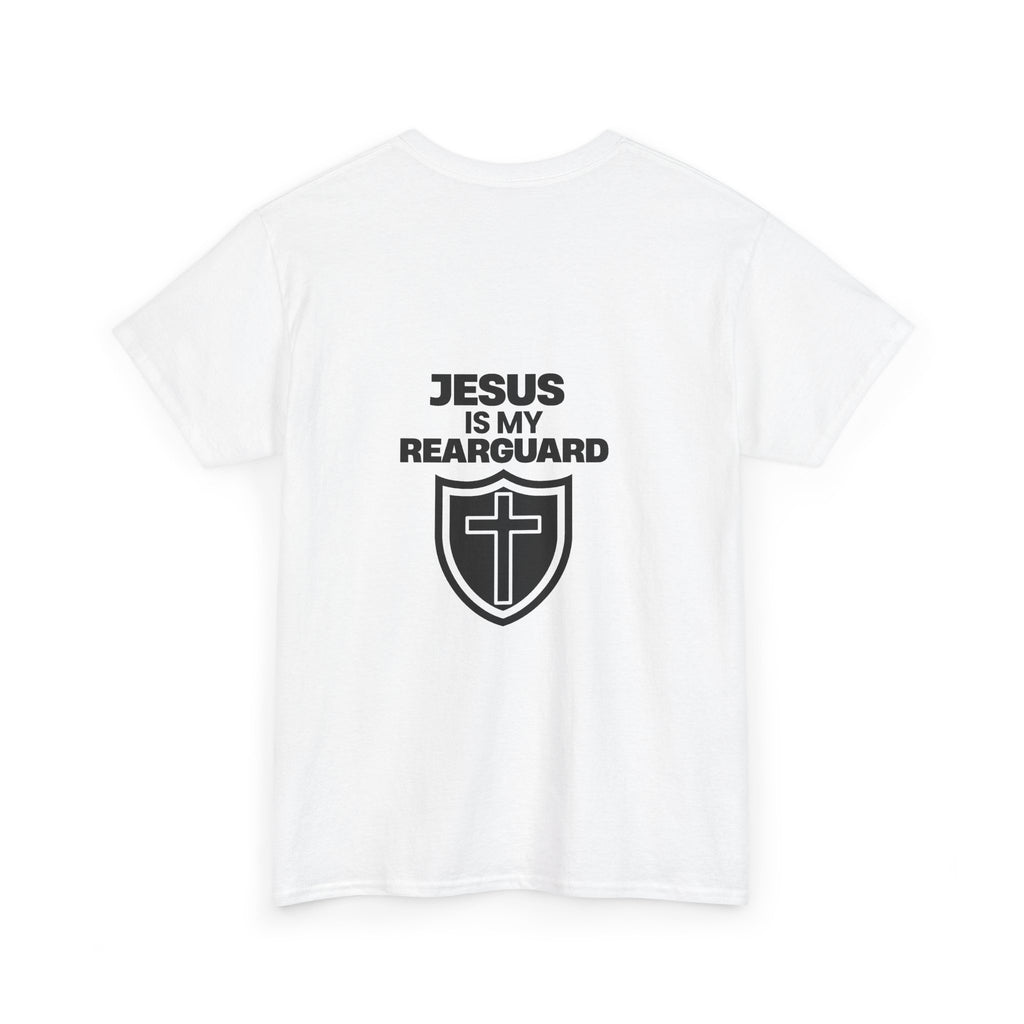 Jesus Is My Rearguard T-Shirt — Christian Faith Shield Tee