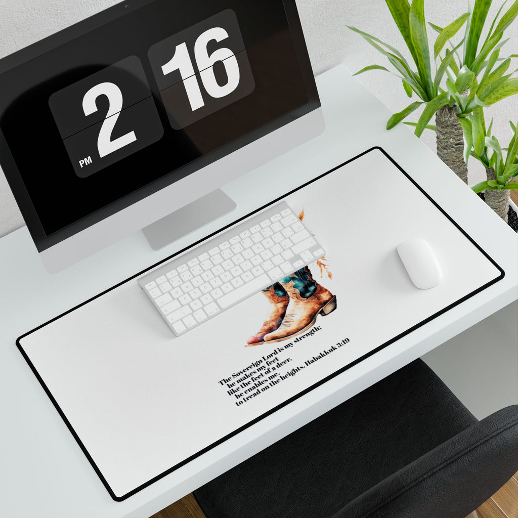 Cowboy Boots Floral Desk Mat with Habakkuk 3:19 Bible Verse