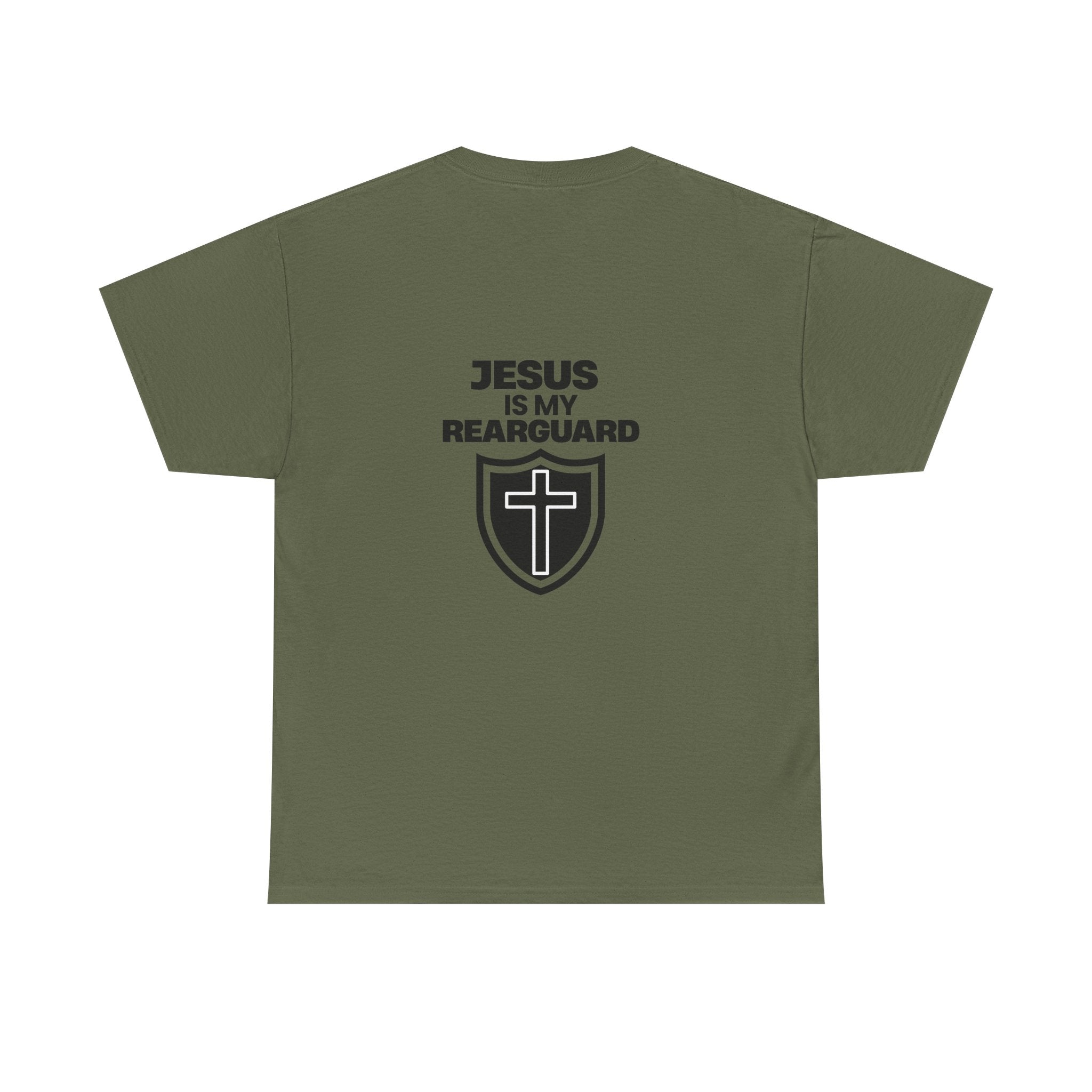 Jesus Is My Rearguard T-Shirt — Christian Faith Shield Tee