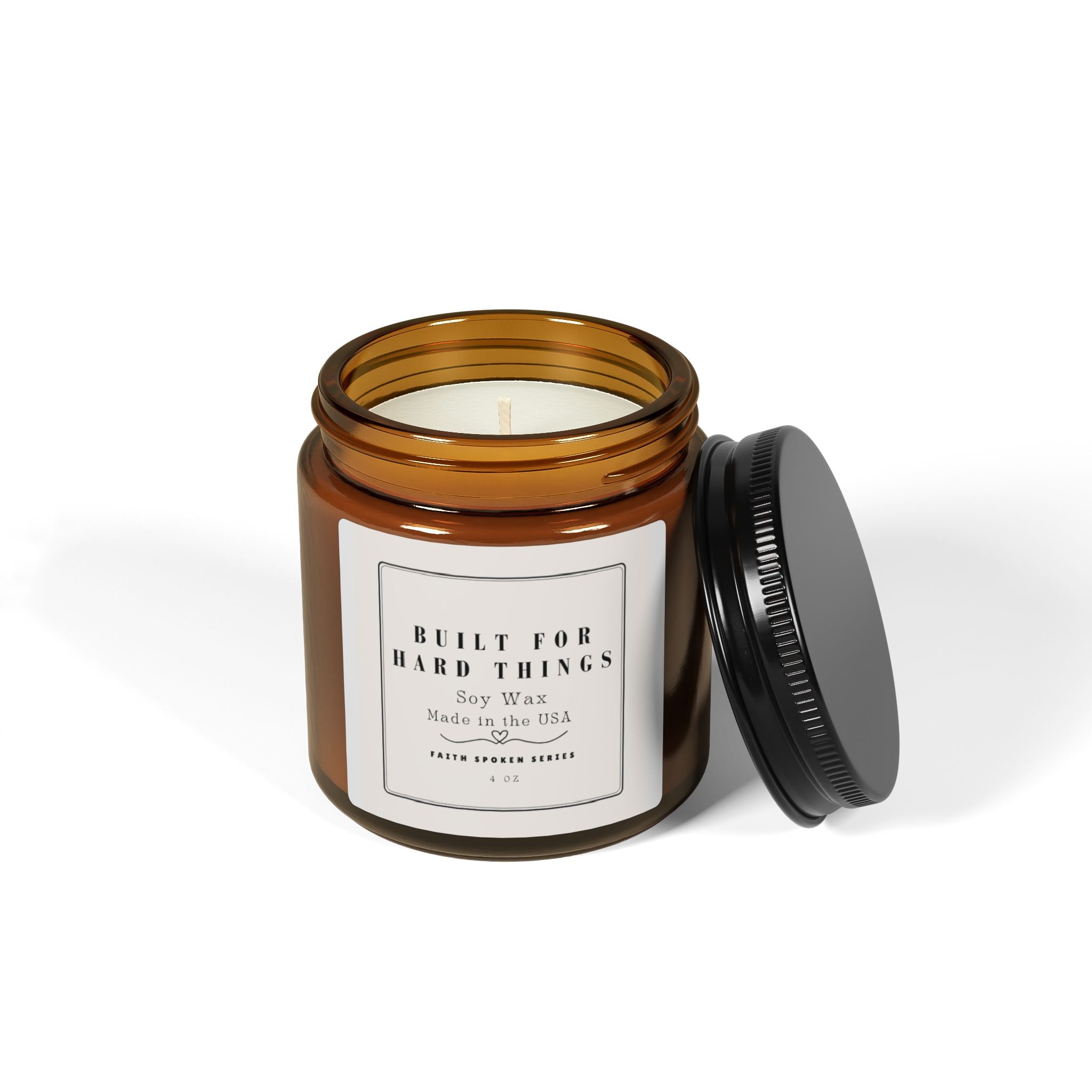 Scented Soy Candle — "Built for Hard Things" Amber Jar (Hand-Poured, Multi-Size)