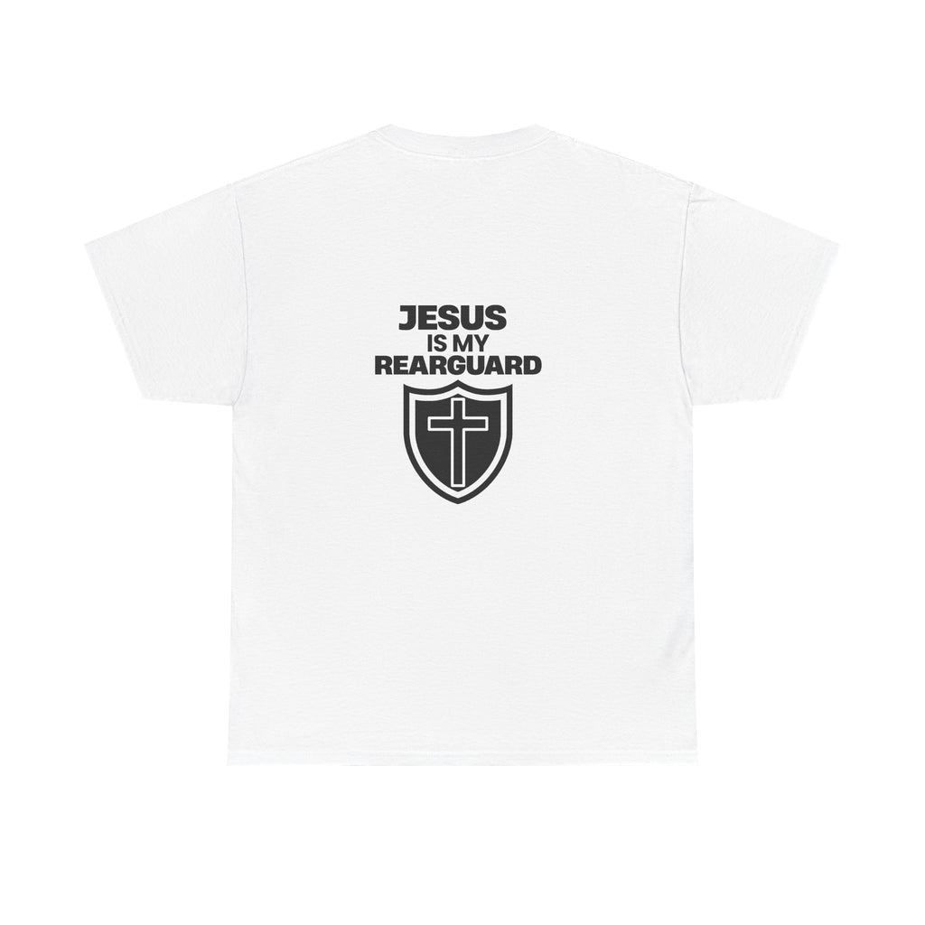 Jesus Is My Rearguard T-Shirt — Christian Faith Shield Tee