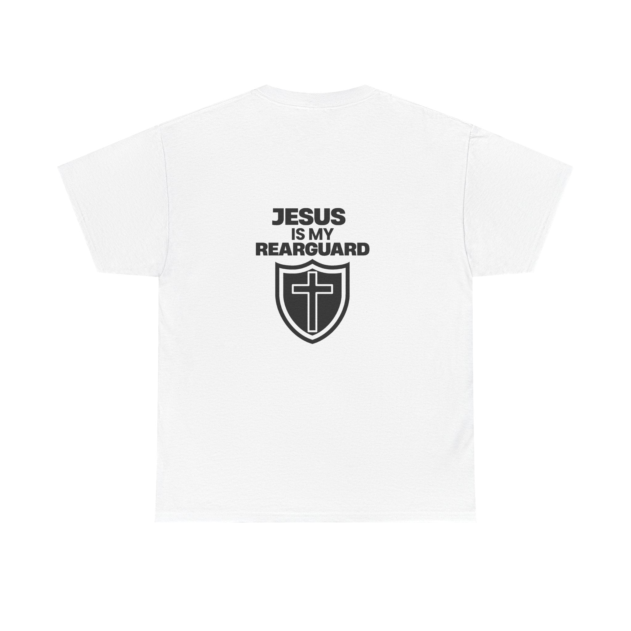 Jesus Is My Rearguard T-Shirt — Christian Faith Shield Tee