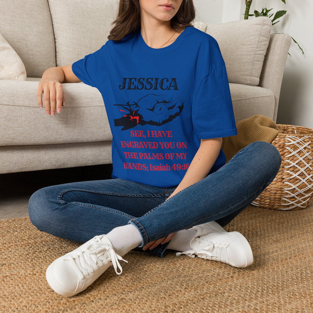 Personalized 'Jessica' Palm of My Hands T-Shirt — Christian Scripture Isaiah 49:16 Tee