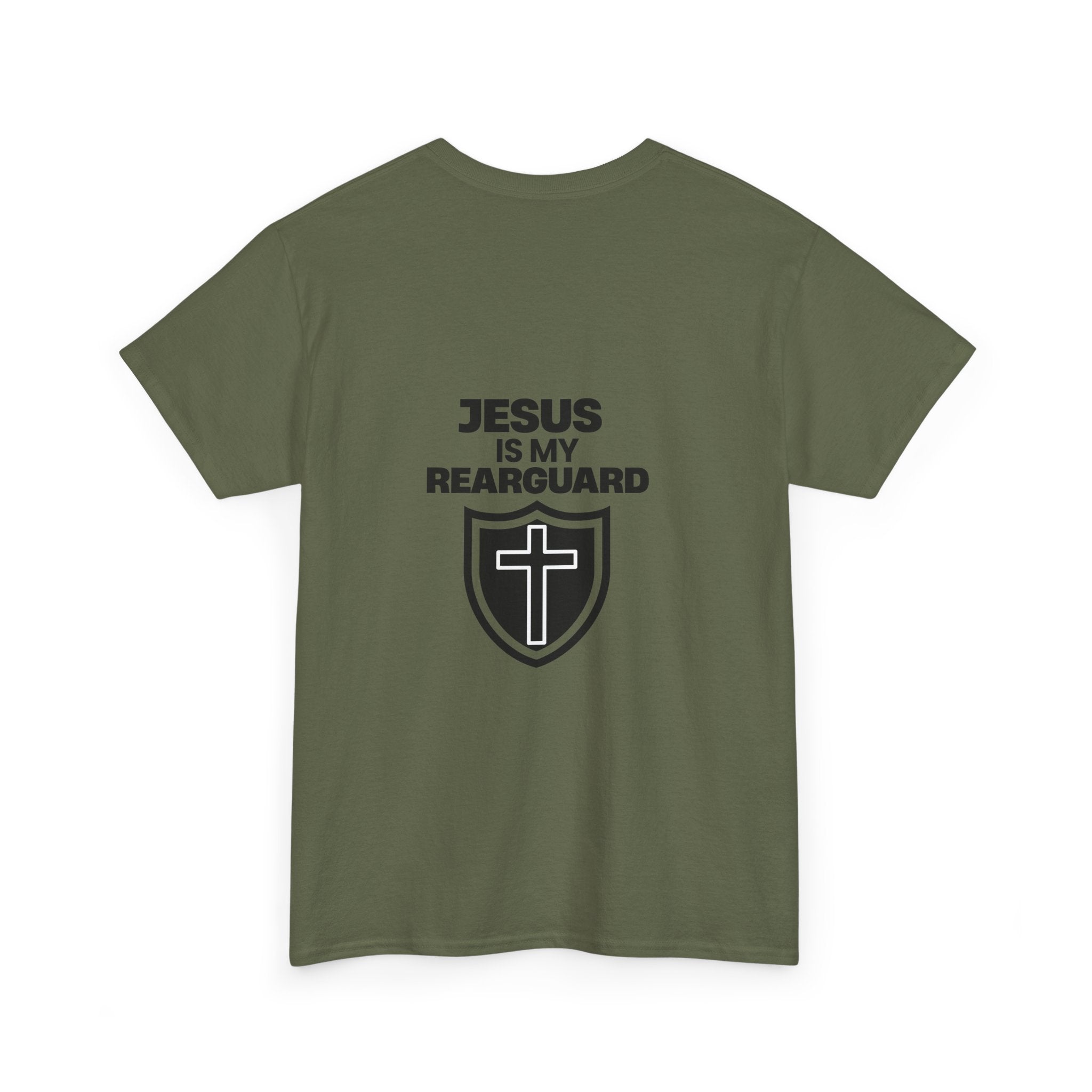 Jesus Is My Rearguard T-Shirt — Christian Faith Shield Tee