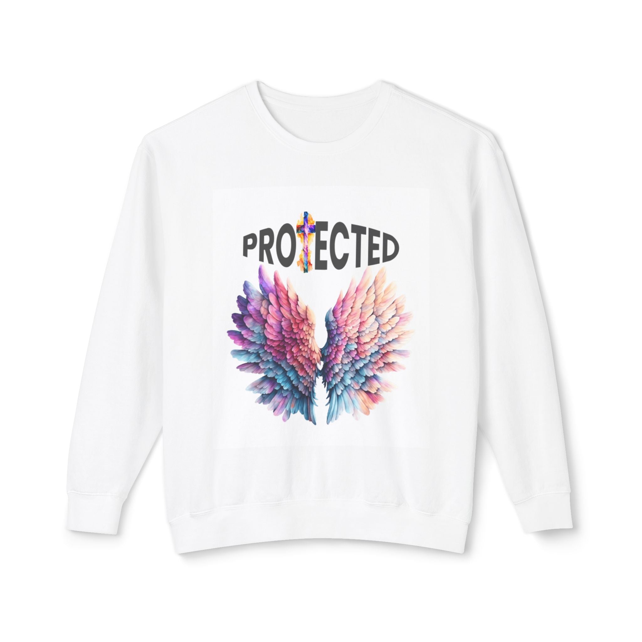 Protected Angel Wings Crewneck Sweatshirt — Colorful Spiritual Graphic