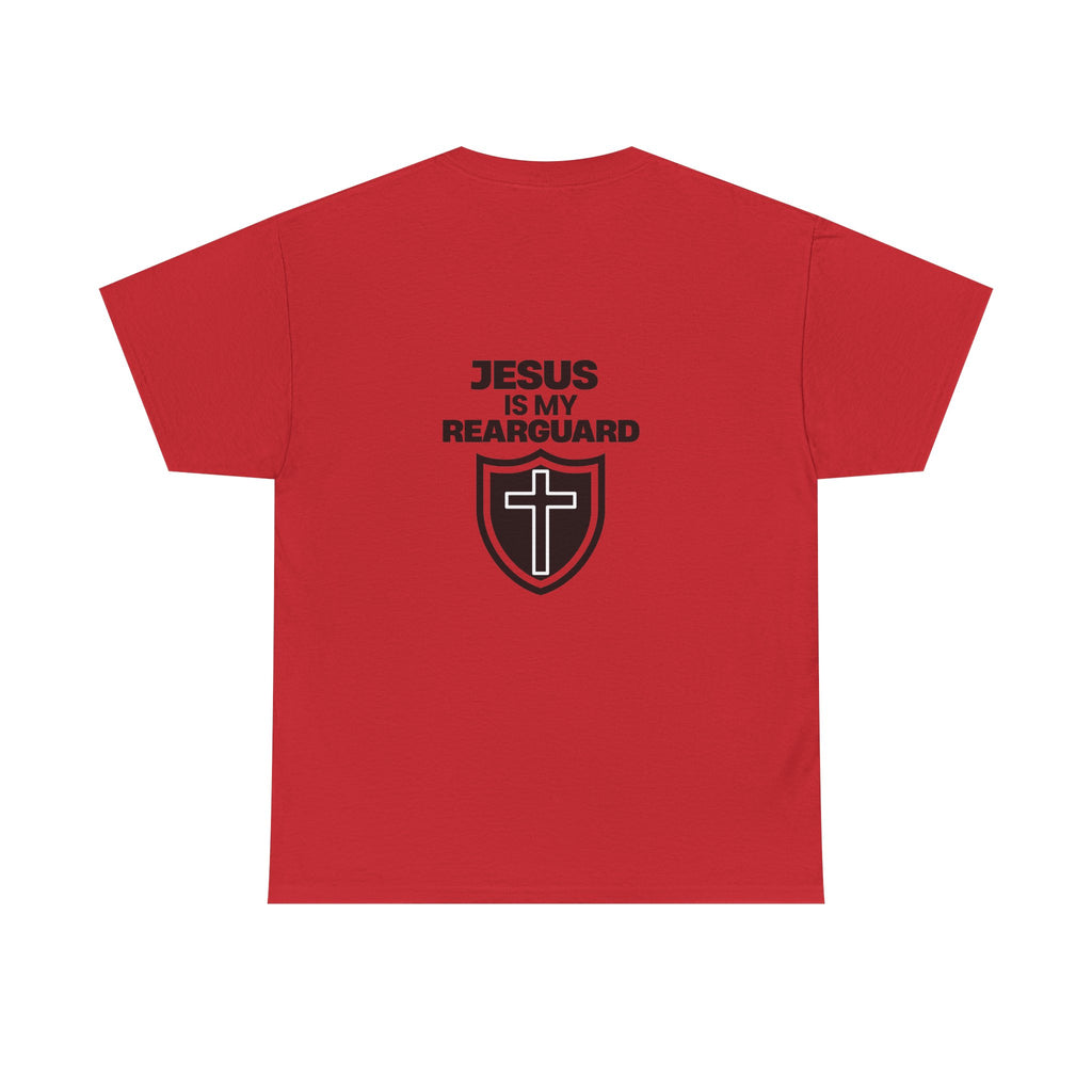 Jesus Is My Rearguard T-Shirt — Christian Faith Shield Tee