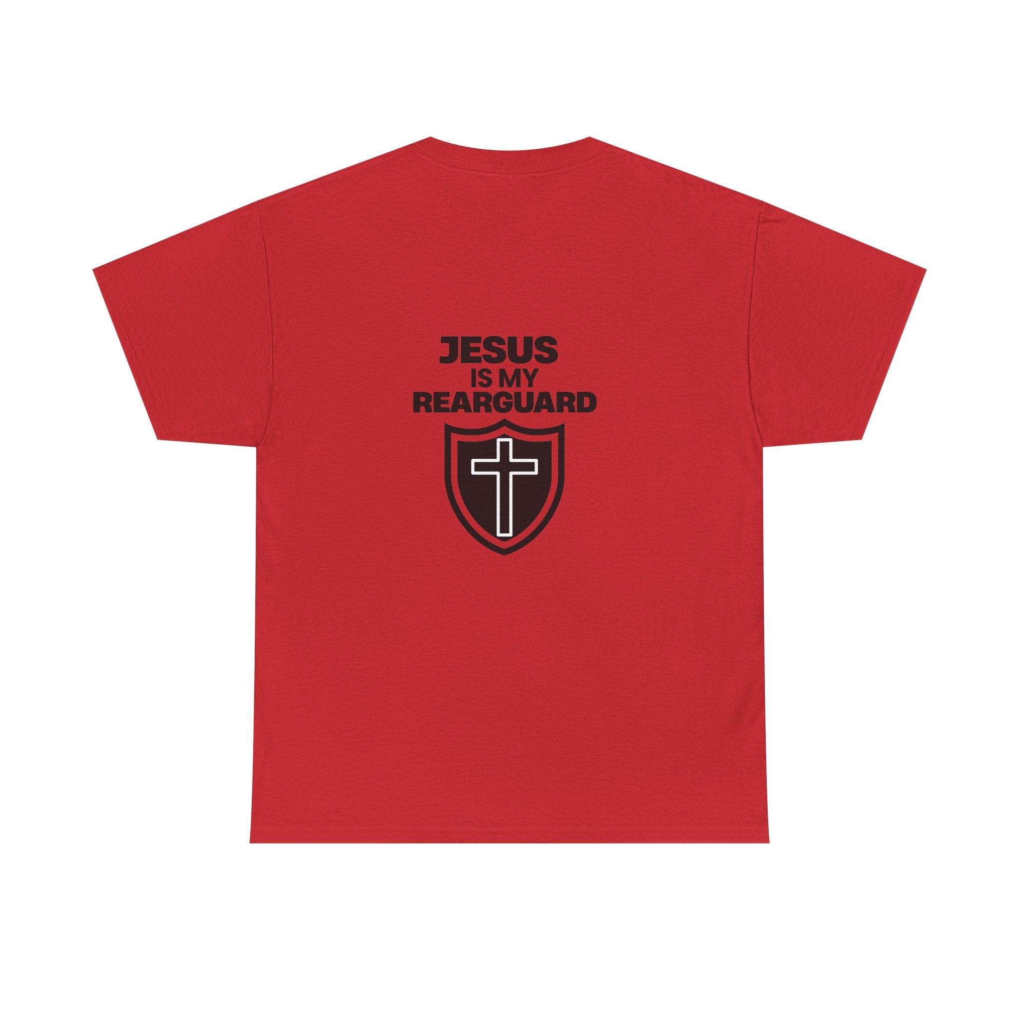 Jesus Is My Rearguard T-Shirt — Christian Faith Shield Tee