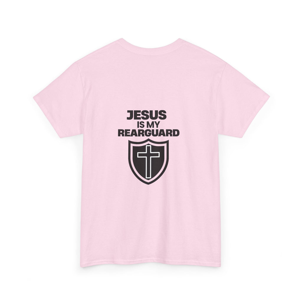 Jesus Is My Rearguard T-Shirt — Christian Faith Shield Tee