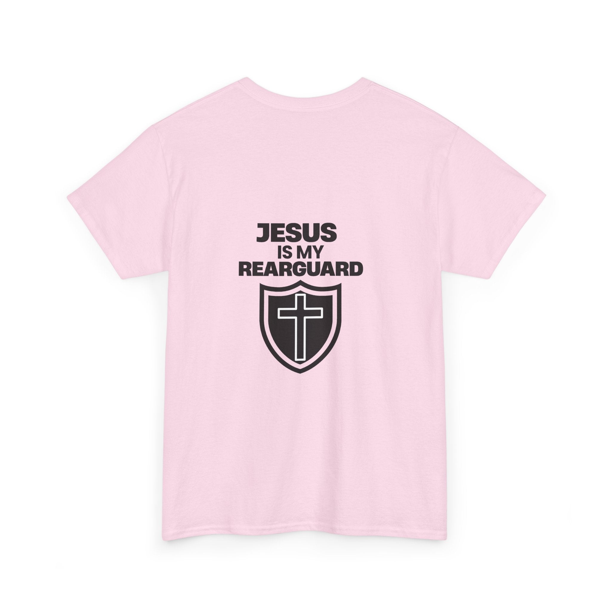 Jesus Is My Rearguard T-Shirt — Christian Faith Shield Tee