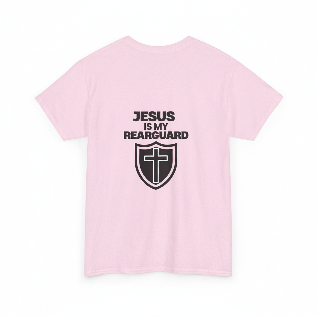 Jesus Is My Rearguard T-Shirt — Christian Faith Shield Tee