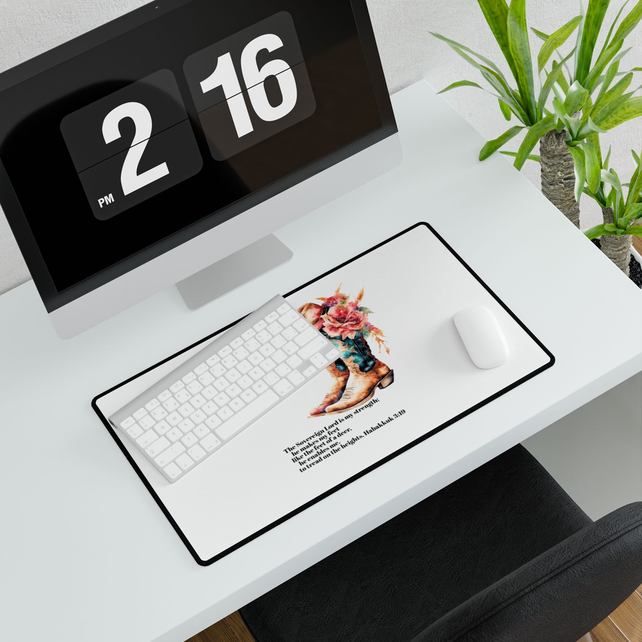 Cowboy Boots Floral Desk Mat with Habakkuk 3:19 Bible Verse