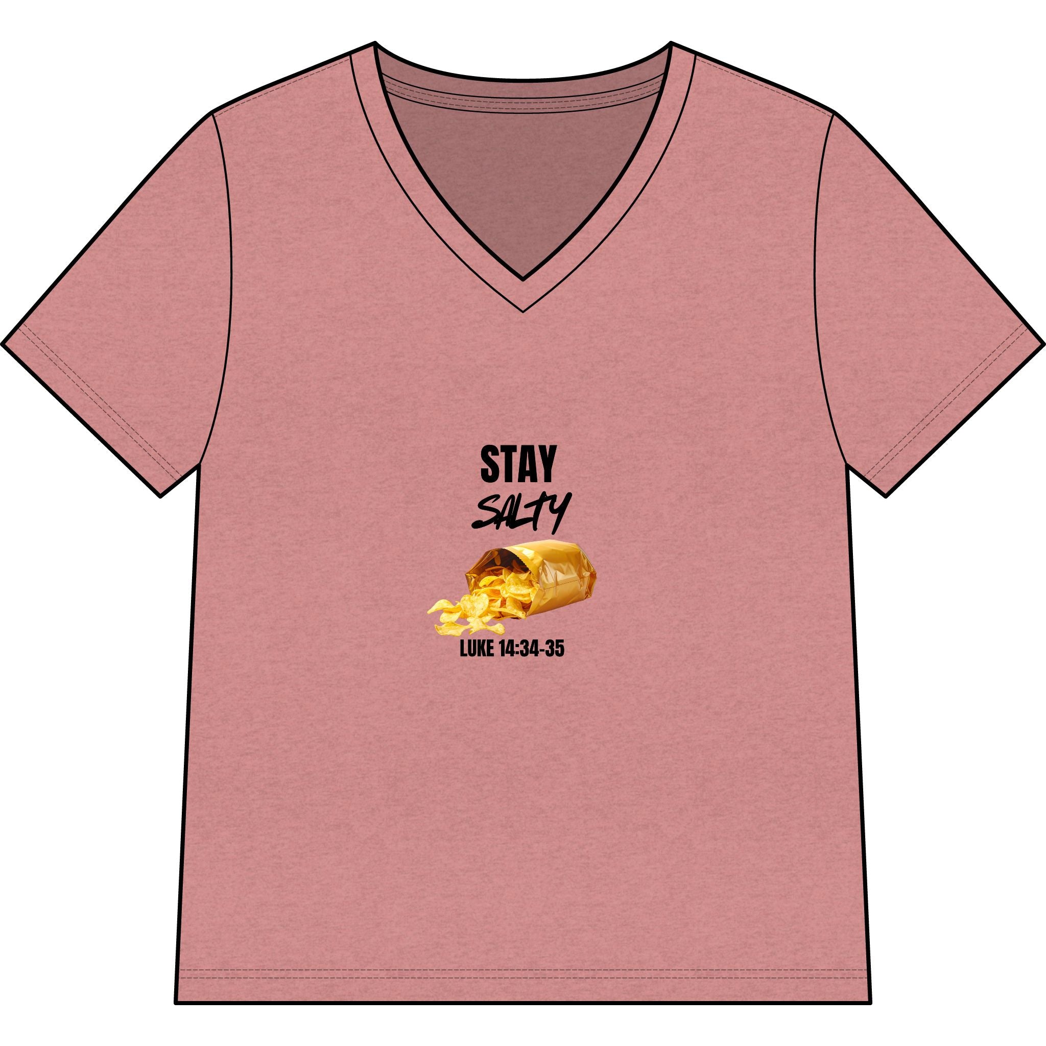 Stay Salty V-Neck Tee — "Stay Salty" Shell & Luke 14:34-35 Christian Graphic Top