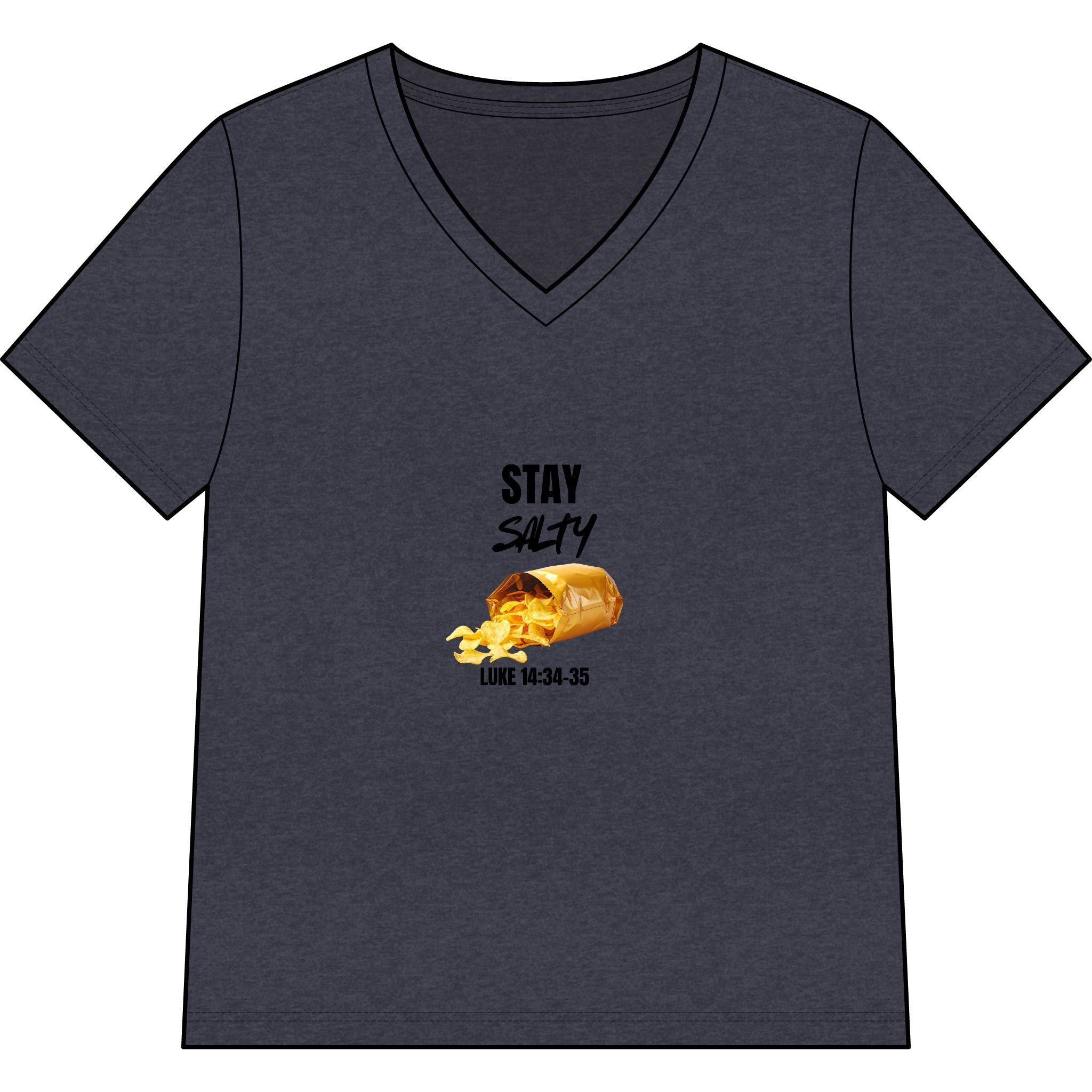 Stay Salty V-Neck Tee — "Stay Salty" Shell & Luke 14:34-35 Christian Graphic Top