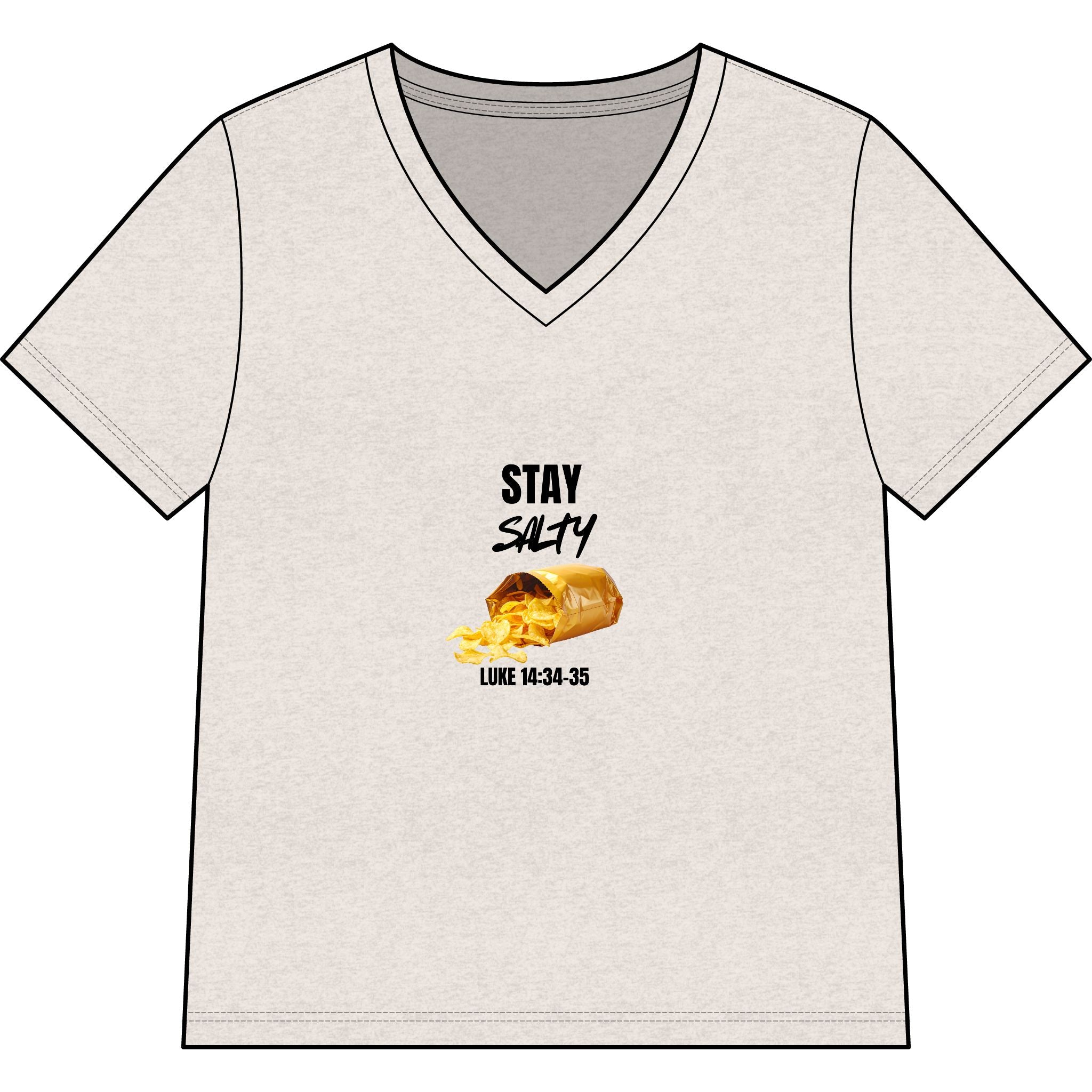 Stay Salty V-Neck Tee — "Stay Salty" Shell & Luke 14:34-35 Christian Graphic Top