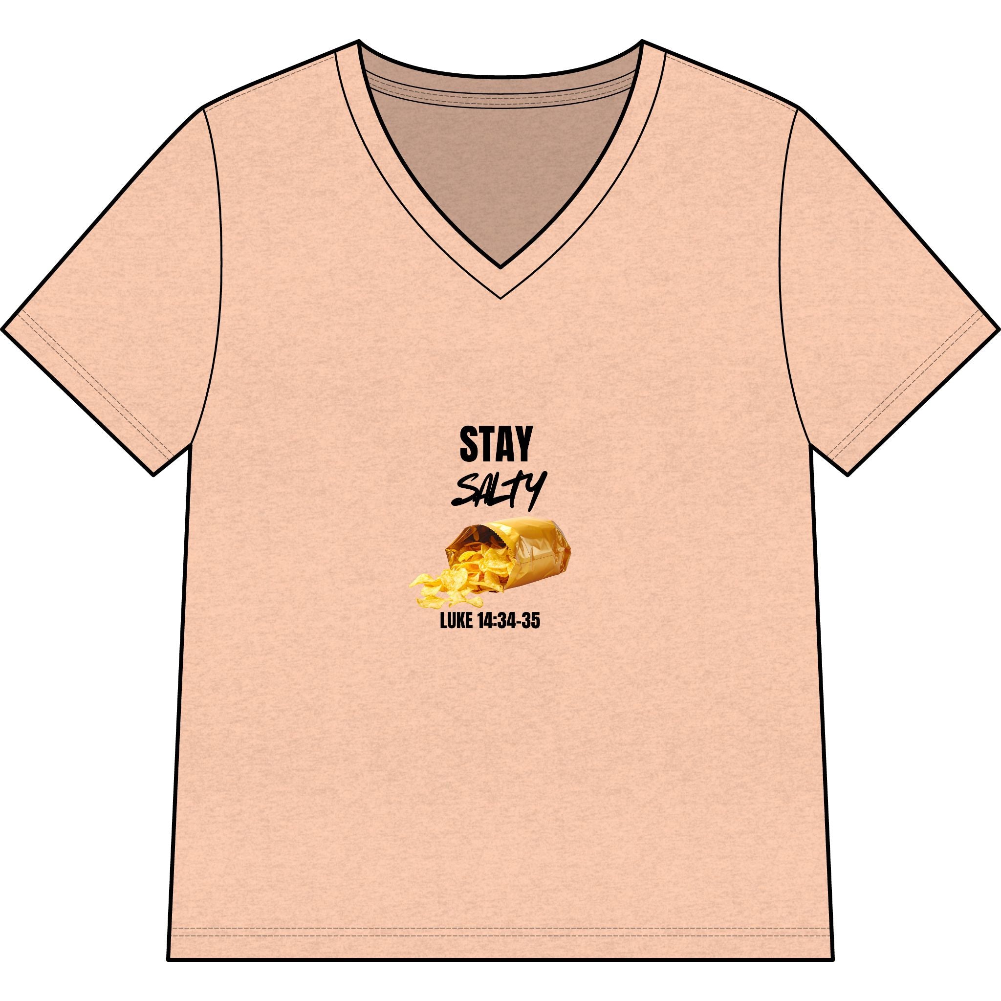 Stay Salty V-Neck Tee — "Stay Salty" Shell & Luke 14:34-35 Christian Graphic Top