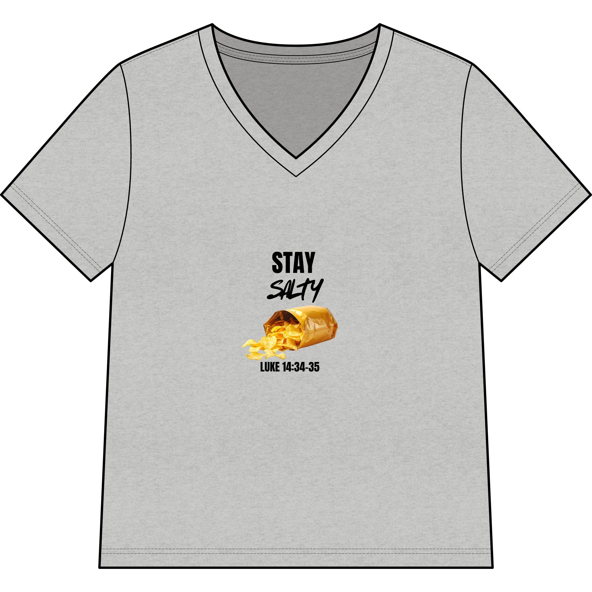 Stay Salty V-Neck Tee — "Stay Salty" Shell & Luke 14:34-35 Christian Graphic Top