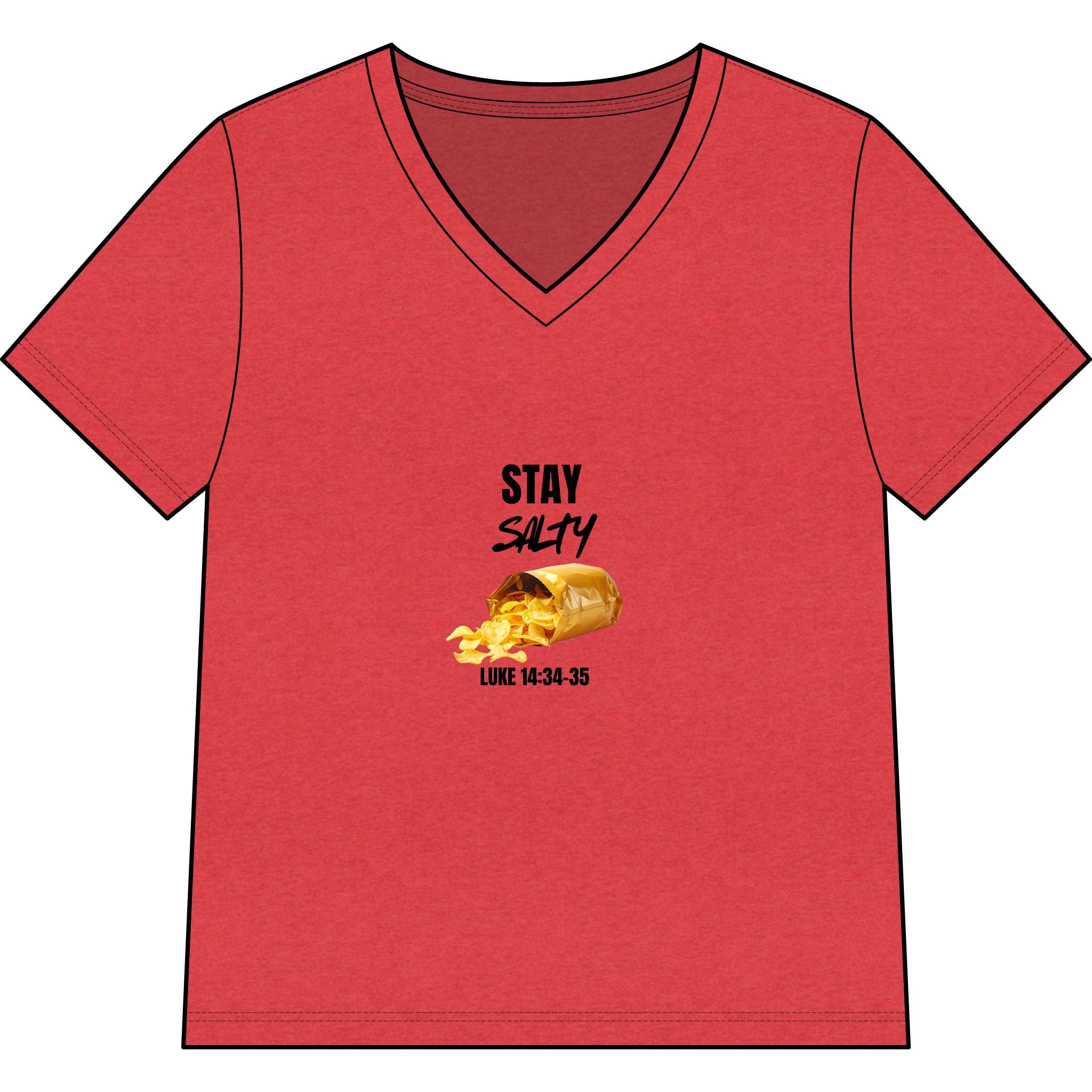 Stay Salty V-Neck Tee — "Stay Salty" Shell & Luke 14:34-35 Christian Graphic Top