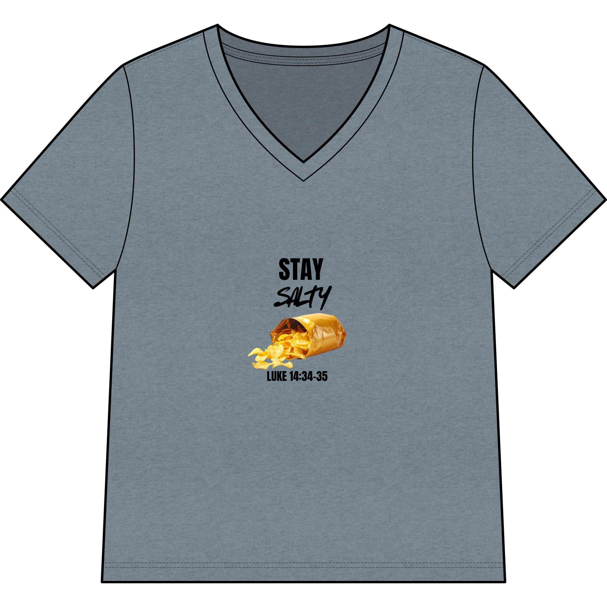 Stay Salty V-Neck Tee — "Stay Salty" Shell & Luke 14:34-35 Christian Graphic Top