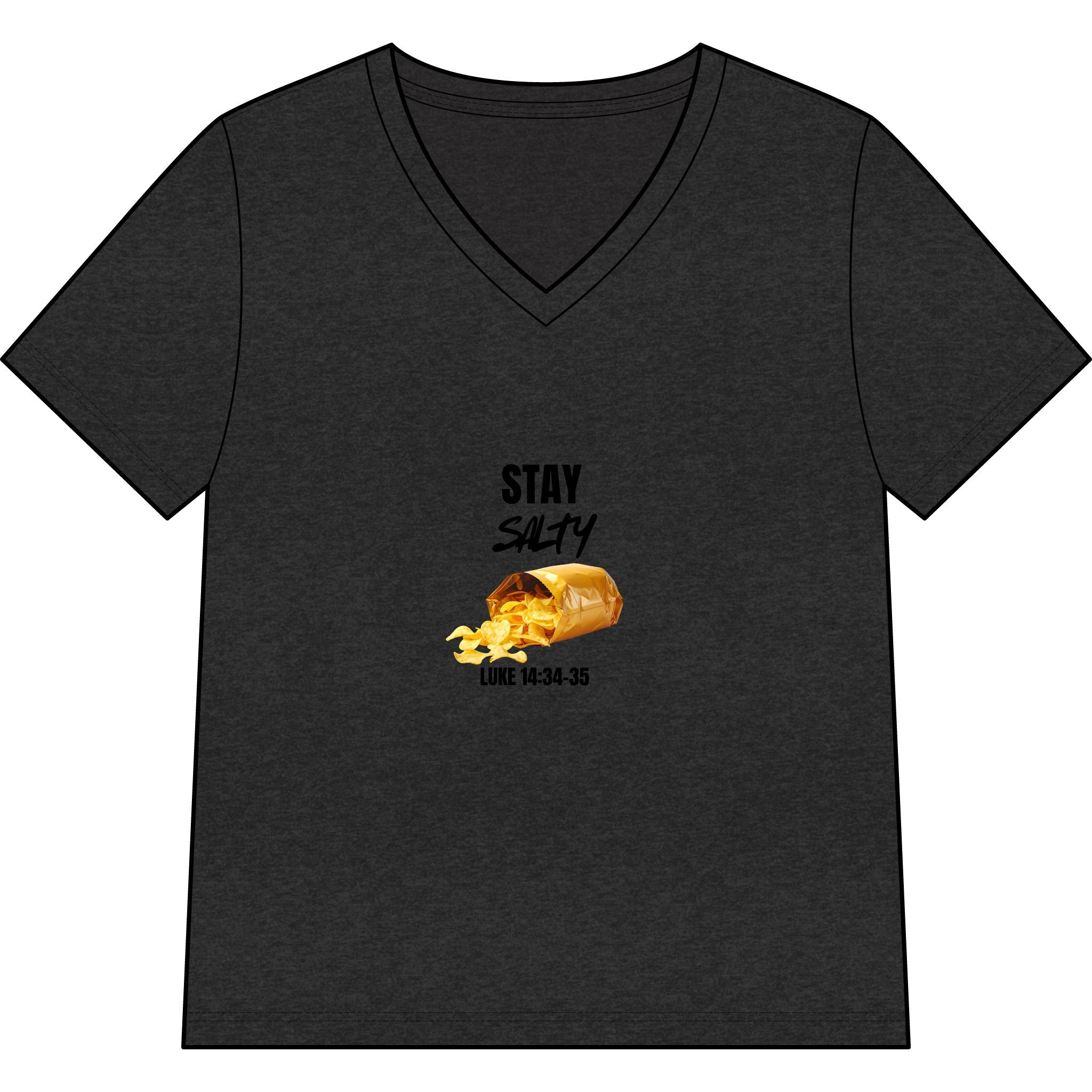 Stay Salty V-Neck Tee — "Stay Salty" Shell & Luke 14:34-35 Christian Graphic Top