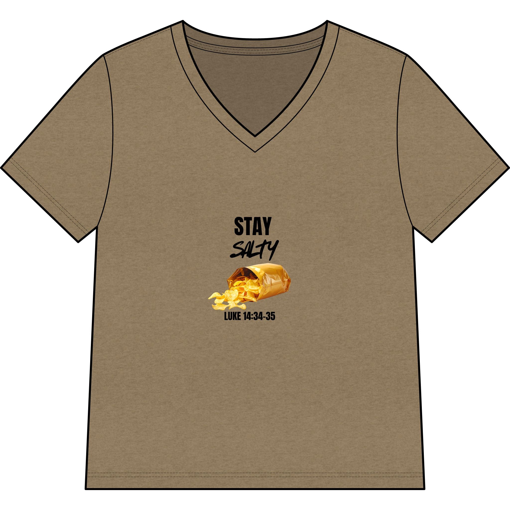 Stay Salty V-Neck Tee — "Stay Salty" Shell & Luke 14:34-35 Christian Graphic Top