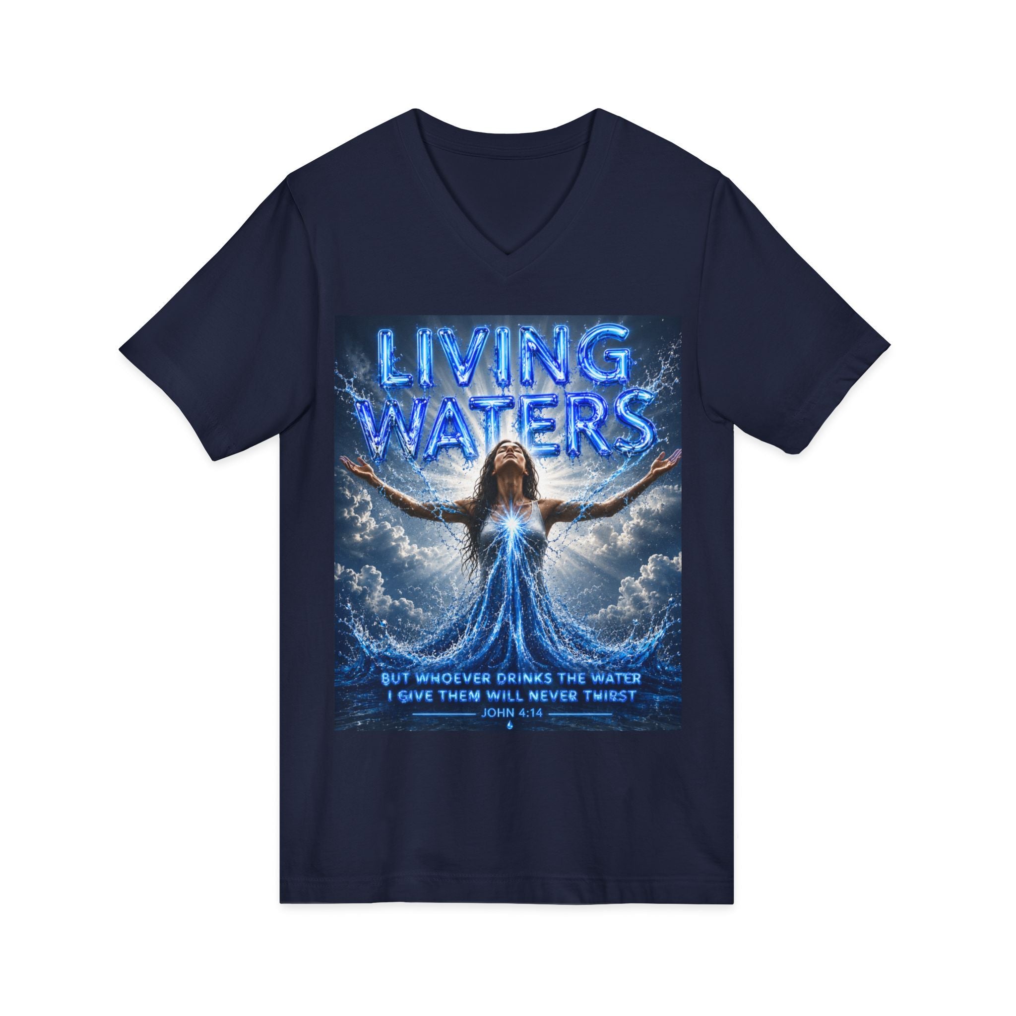 Living Waters Christian V‑Neck Tee — Inspirational Faith Shirt