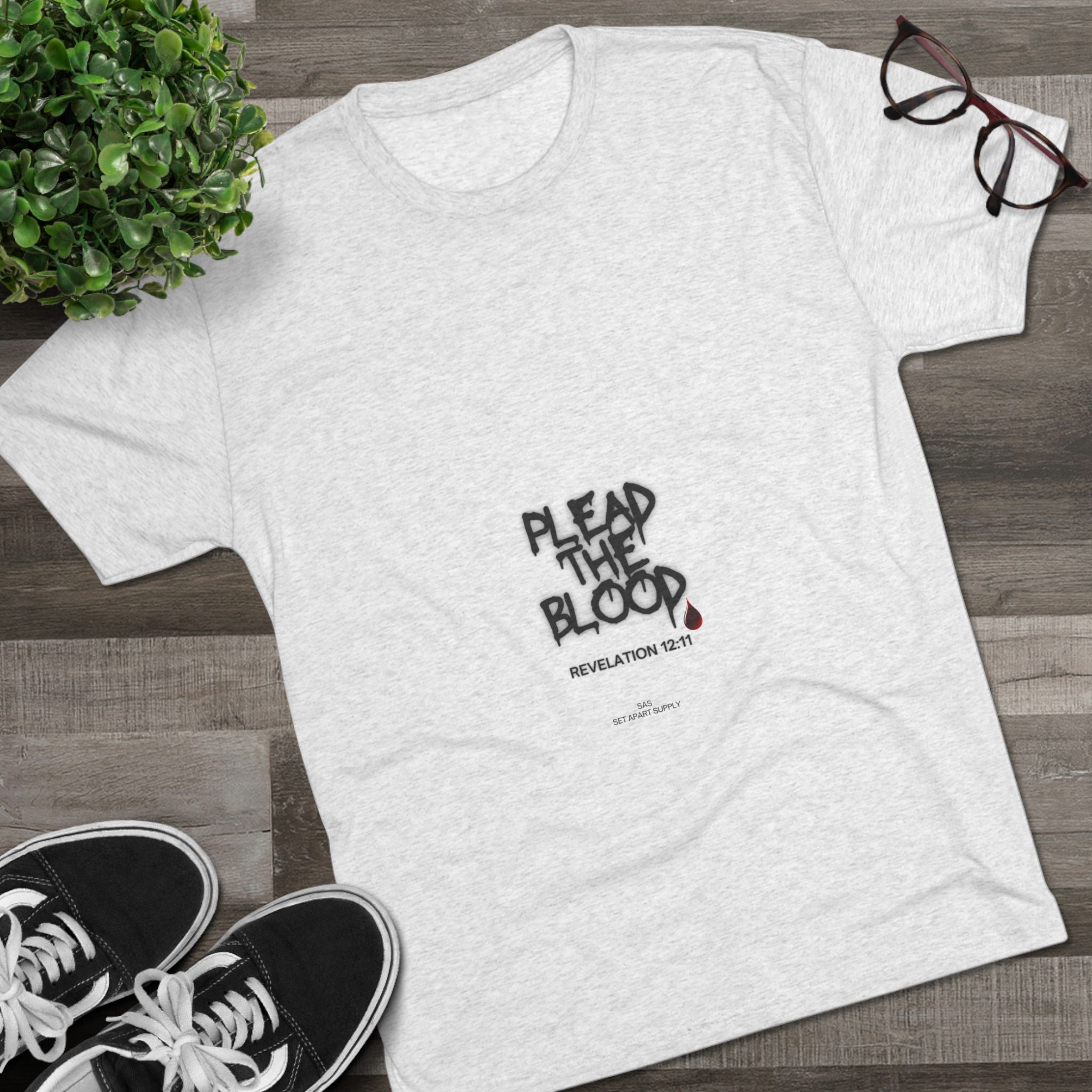 Crew Tee — "Plead The Blood" Christian Scripture Graphic Shirt