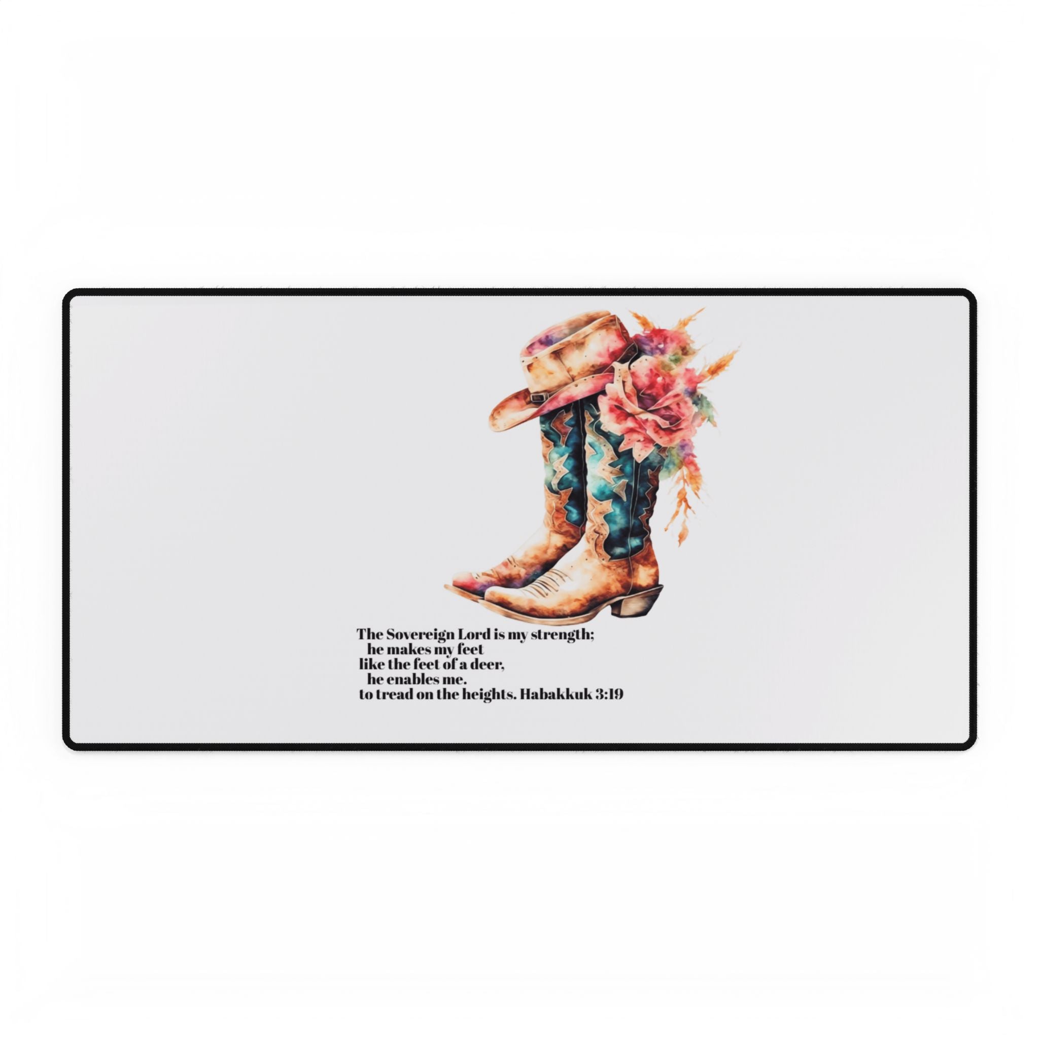 Cowboy Boots Floral Desk Mat with Habakkuk 3:19 Bible Verse