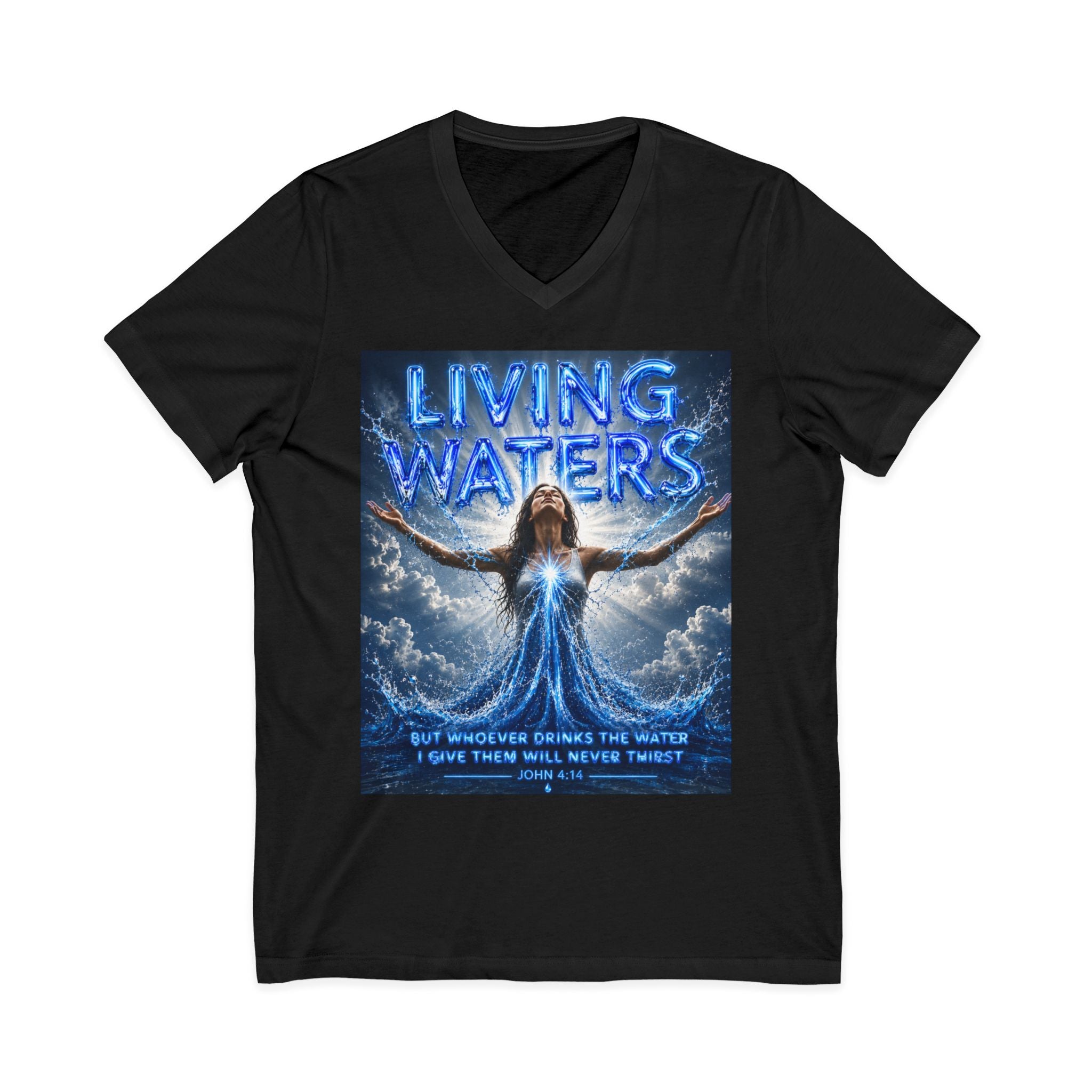 Living Waters Christian V‑Neck Tee — Inspirational Faith Shirt