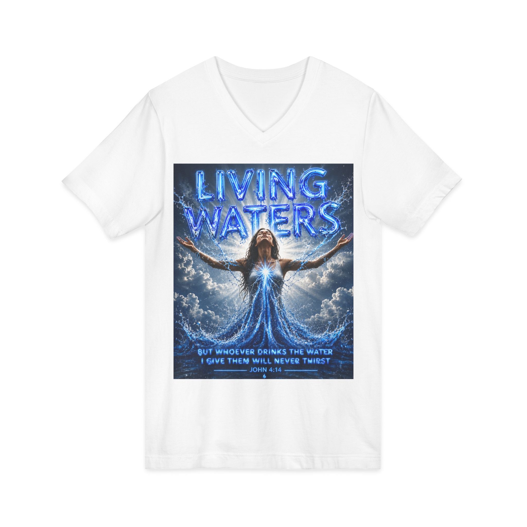 Living Waters Christian V‑Neck Tee — Inspirational Faith Shirt