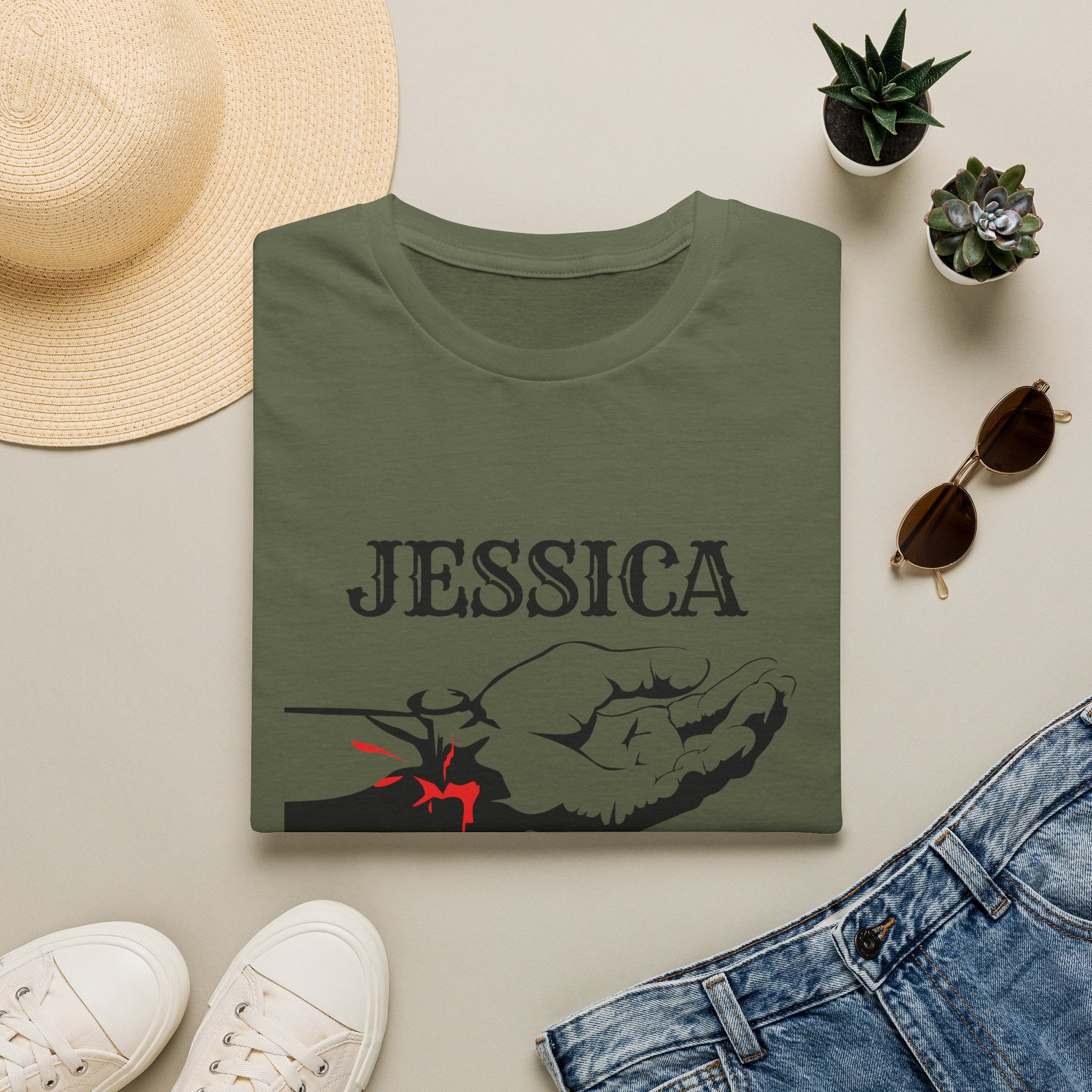 Personalized 'Jessica' Palm of My Hands T-Shirt — Christian Scripture Isaiah 49:16 Tee