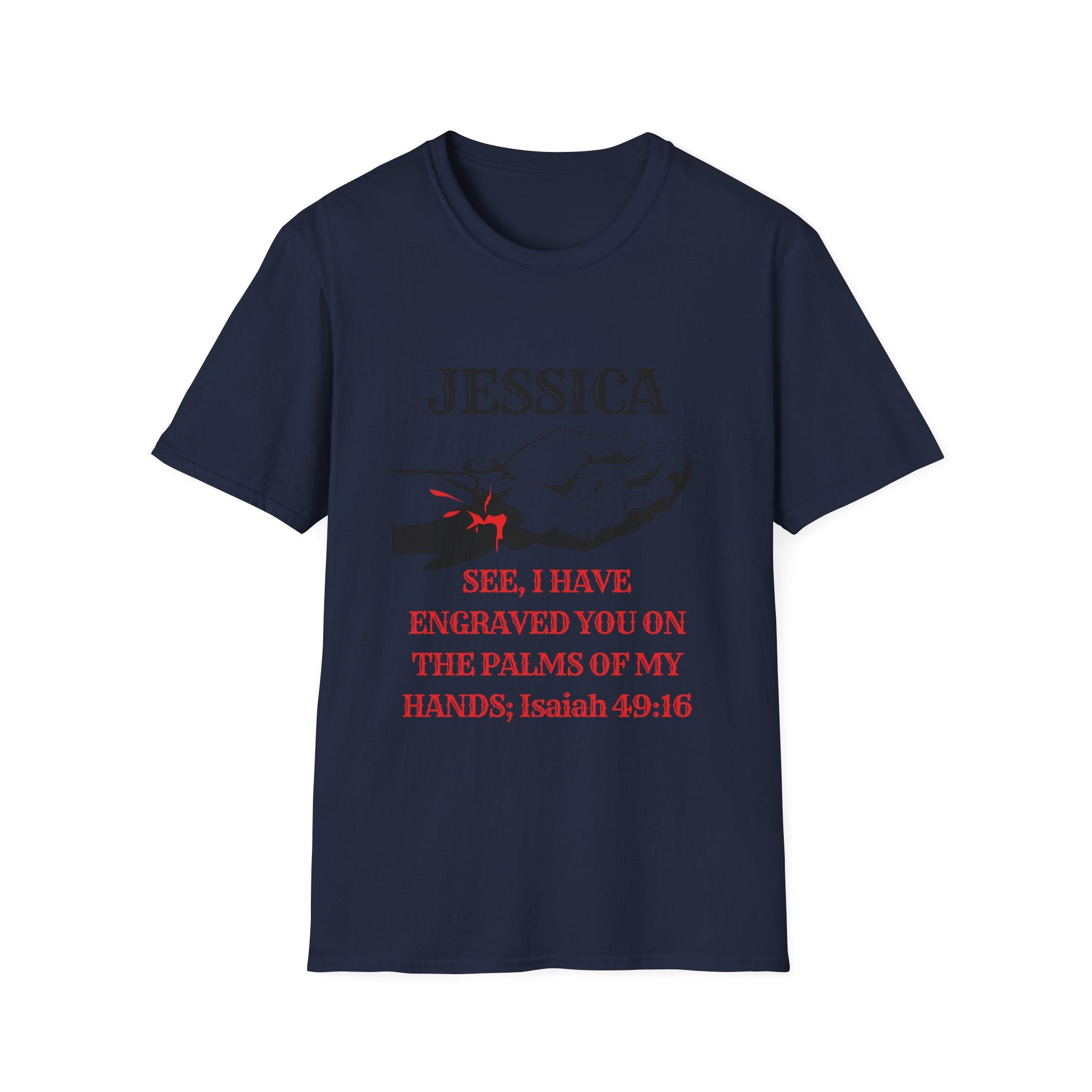 Personalized 'Jessica' Palm of My Hands T-Shirt — Christian Scripture Isaiah 49:16 Tee