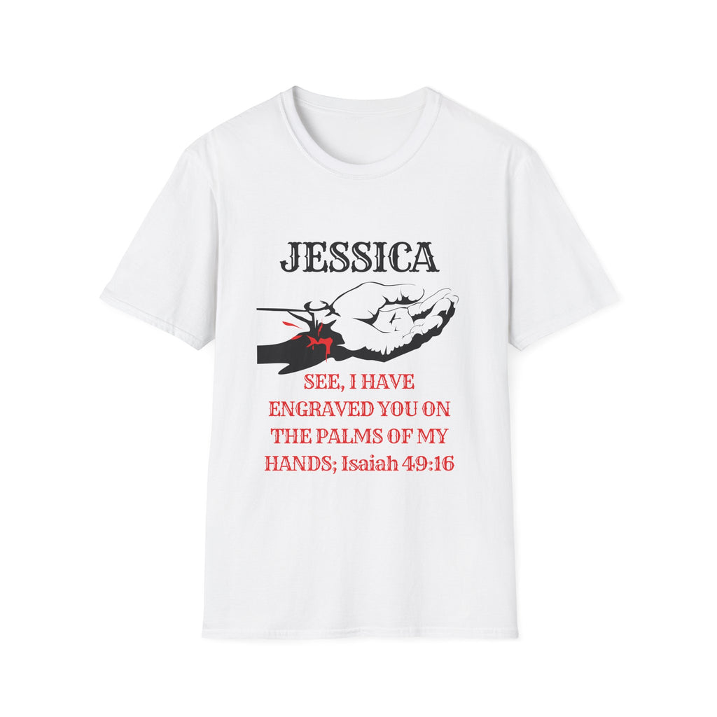 Personalized 'Jessica' Palm of My Hands T-Shirt — Christian Scripture Isaiah 49:16 Tee