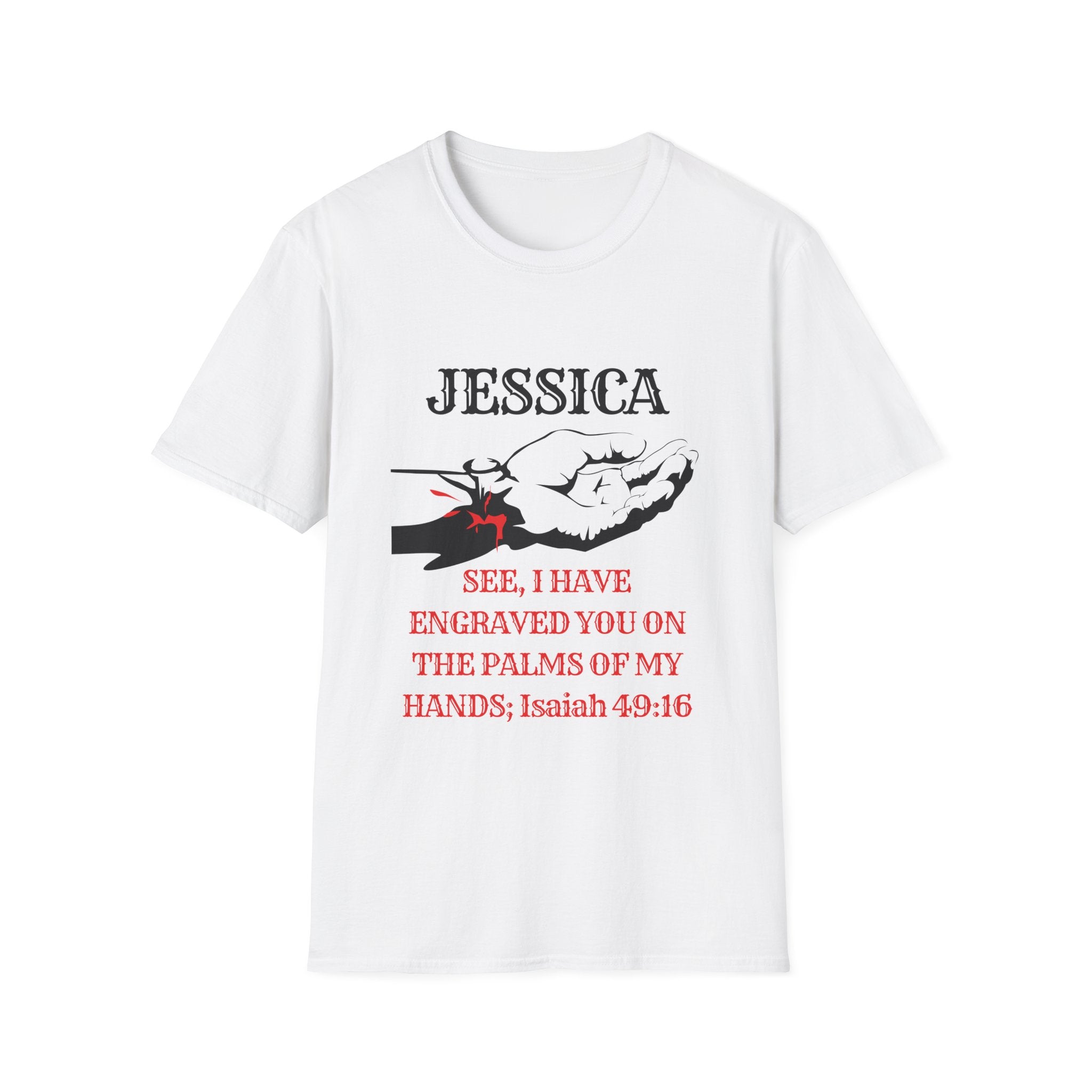 Personalized 'Jessica' Palm of My Hands T-Shirt — Christian Scripture Isaiah 49:16 Tee