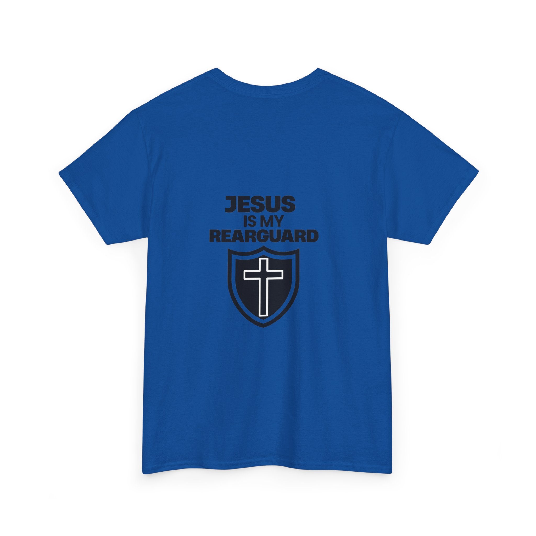 Jesus Is My Rearguard T-Shirt — Christian Faith Shield Tee