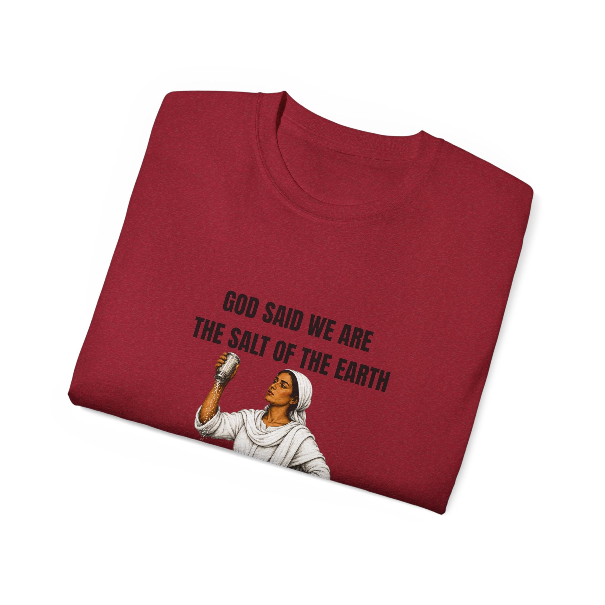 Biblical Humor Tee — "God Said We Are the Salt of the Earth" with Lot's Wife Design