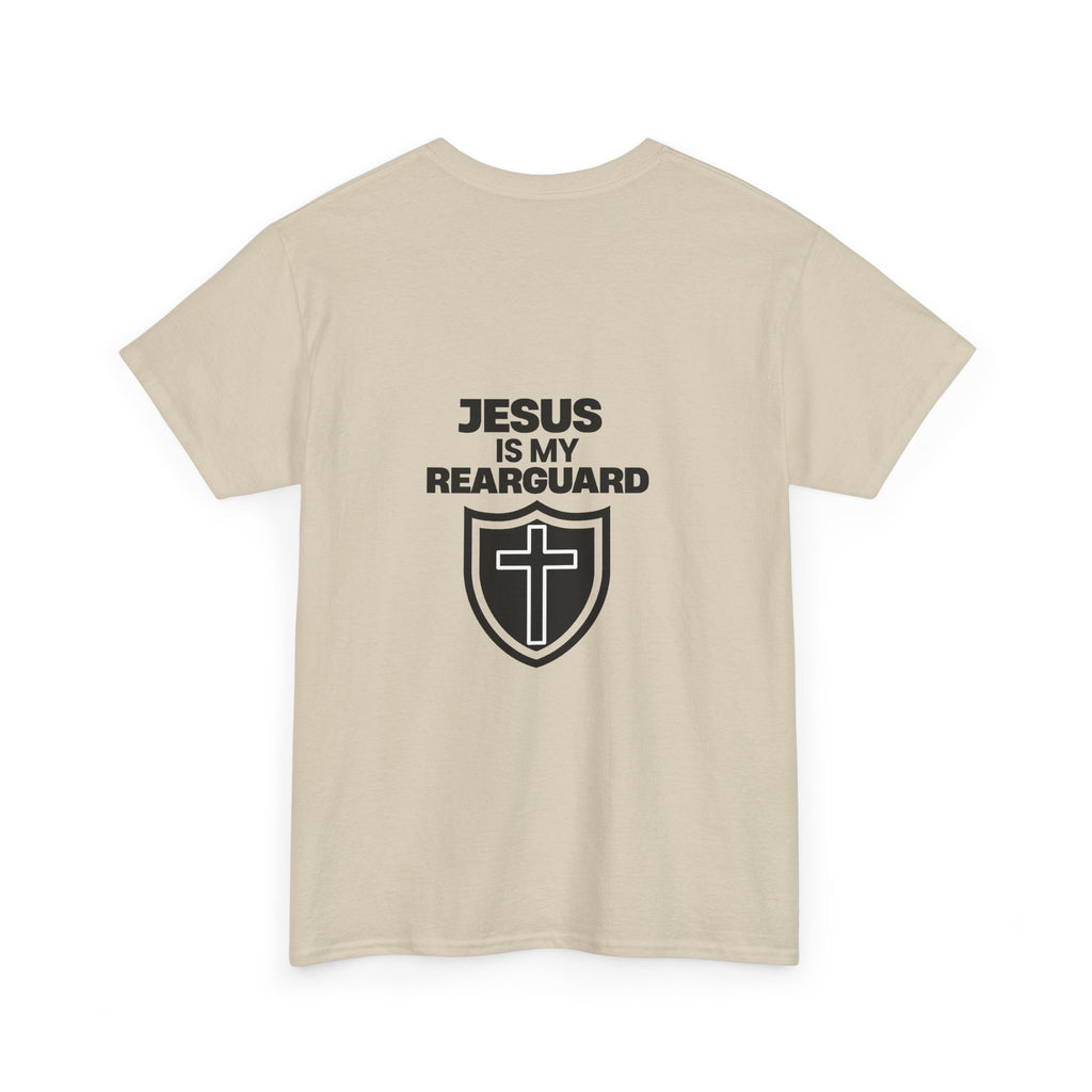 Jesus Is My Rearguard T-Shirt — Christian Faith Shield Tee