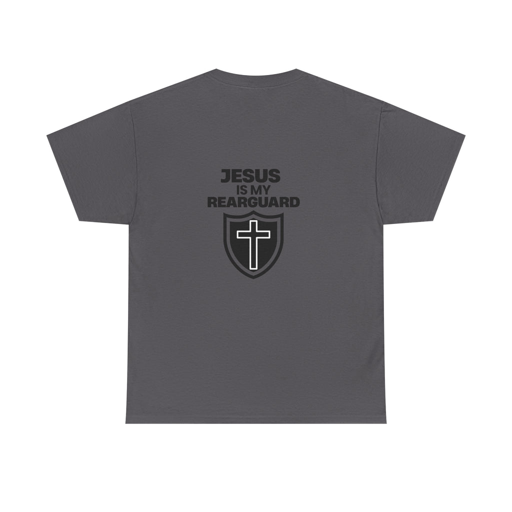 Jesus Is My Rearguard T-Shirt — Christian Faith Shield Tee