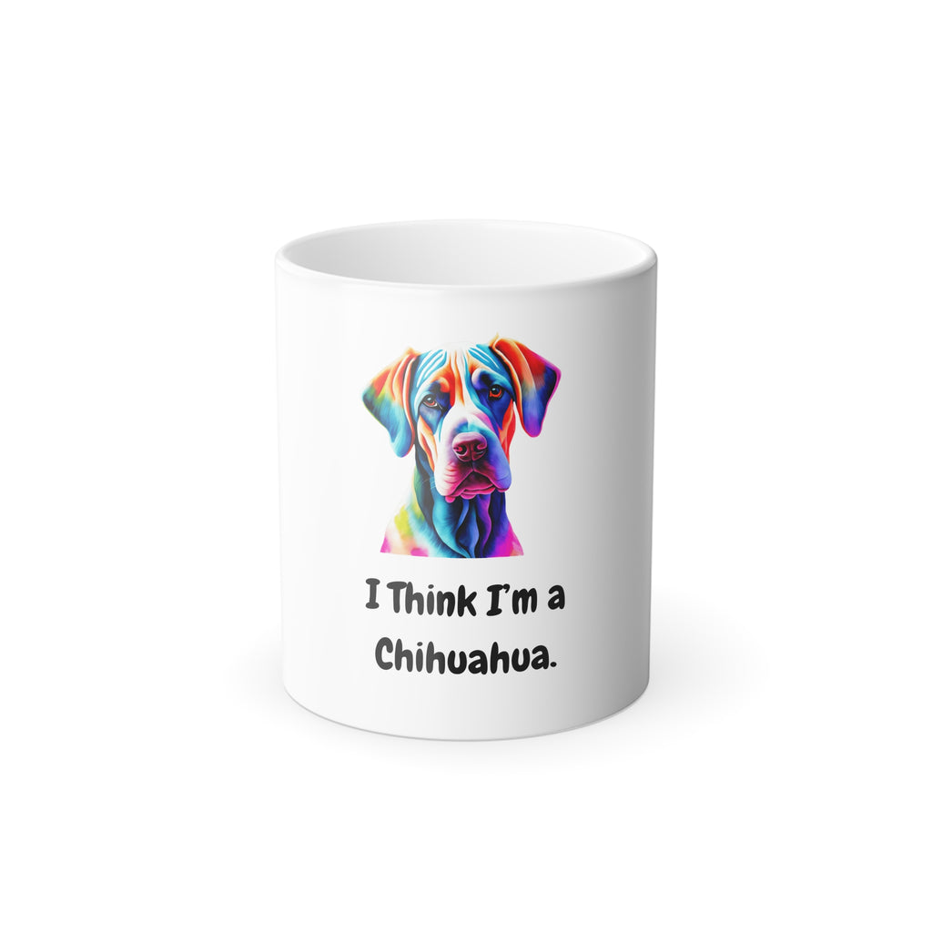 Colorful Dog Photo Mug — "I Think I'm a Chihuahua" Morphing 11oz Coffee Cup