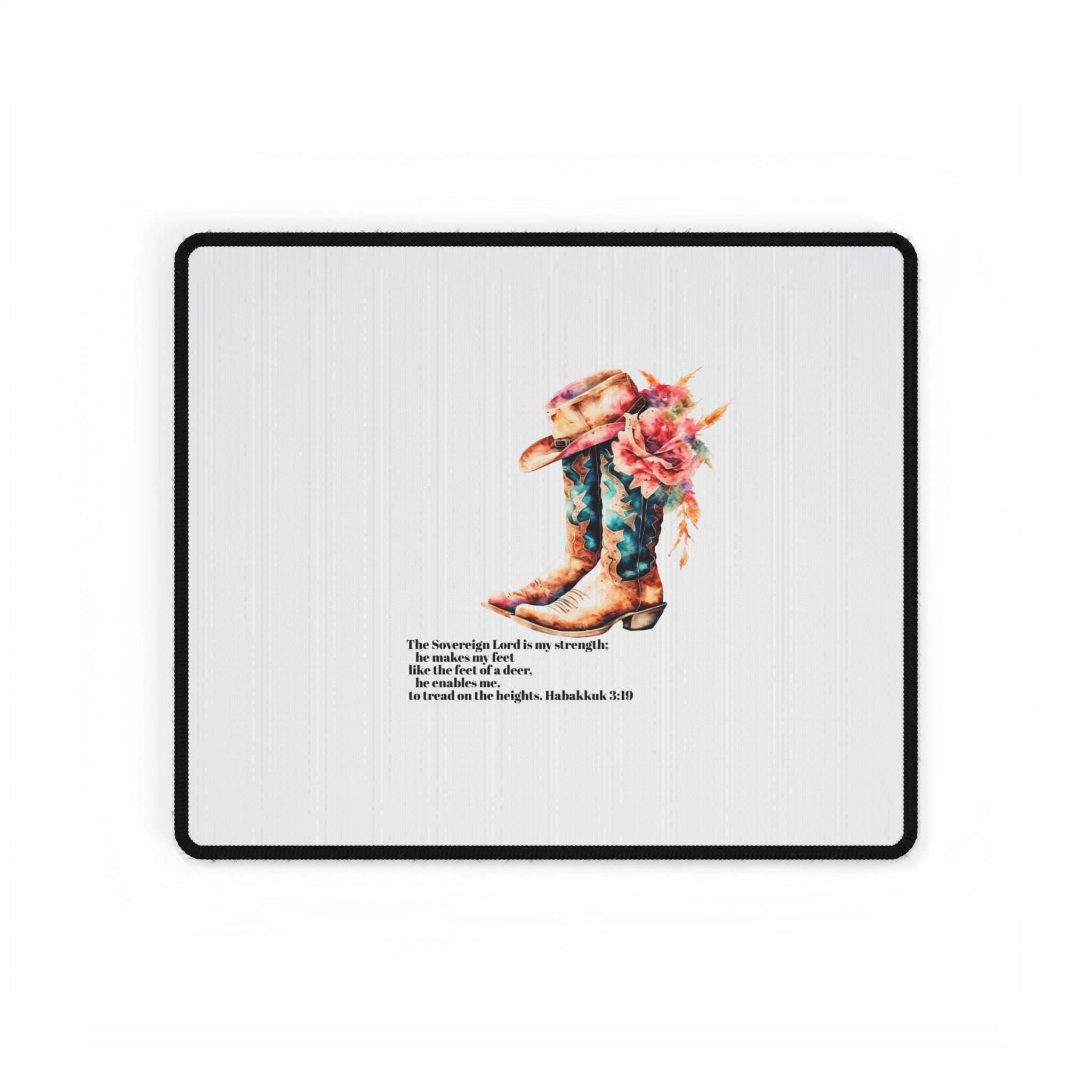 Cowboy Boots Floral Desk Mat with Habakkuk 3:19 Bible Verse