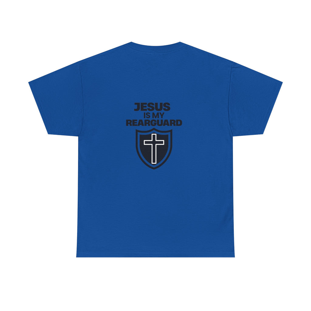 Jesus Is My Rearguard T-Shirt — Christian Faith Shield Tee