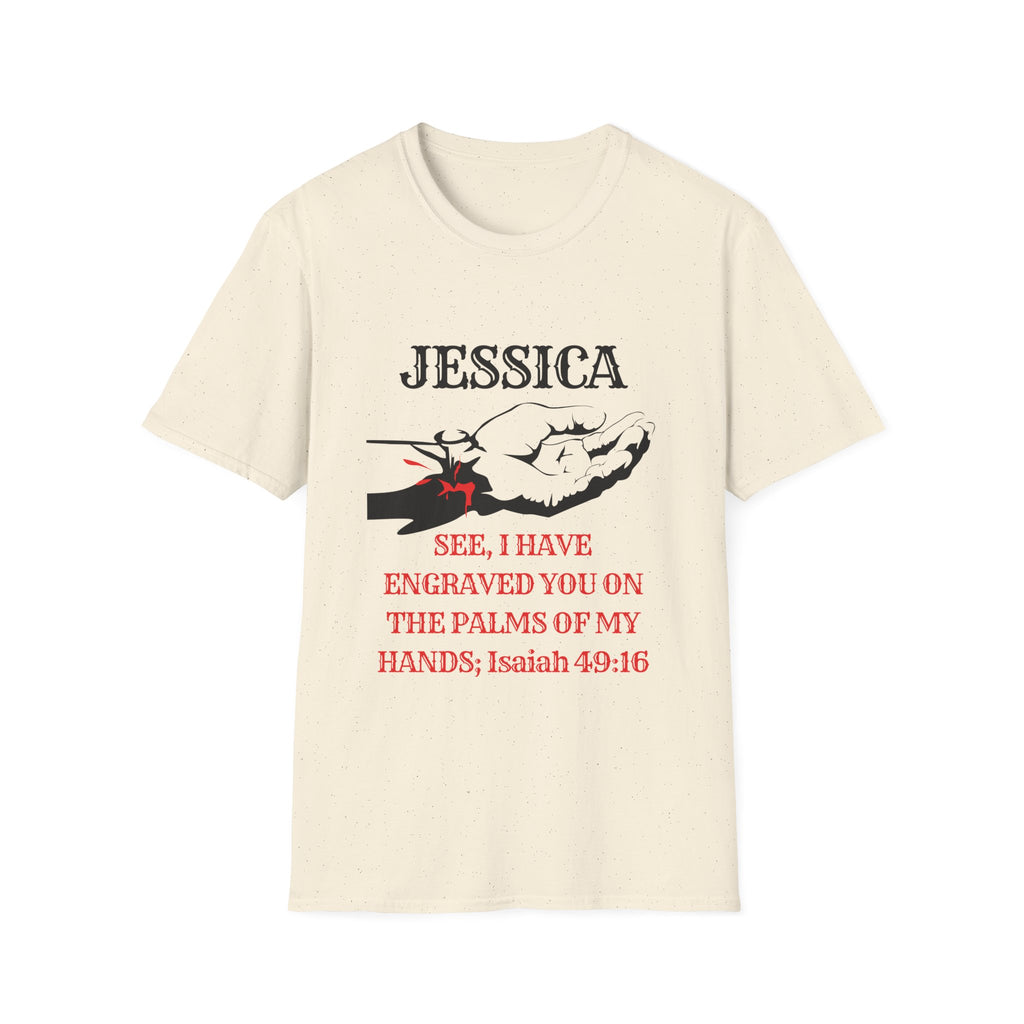 Personalized 'Jessica' Palm of My Hands T-Shirt — Christian Scripture Isaiah 49:16 Tee