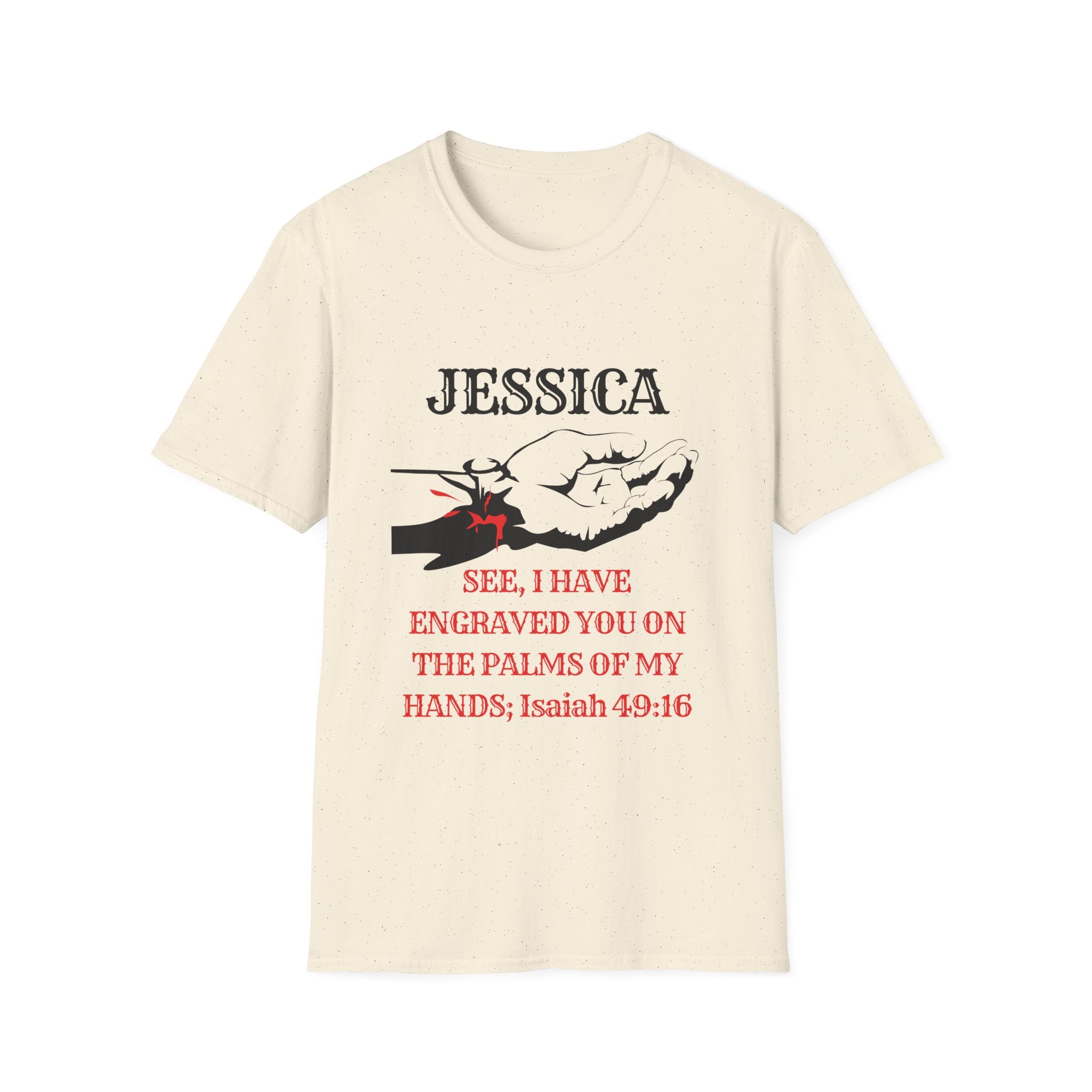 Personalized 'Jessica' Palm of My Hands T-Shirt — Christian Scripture Isaiah 49:16 Tee