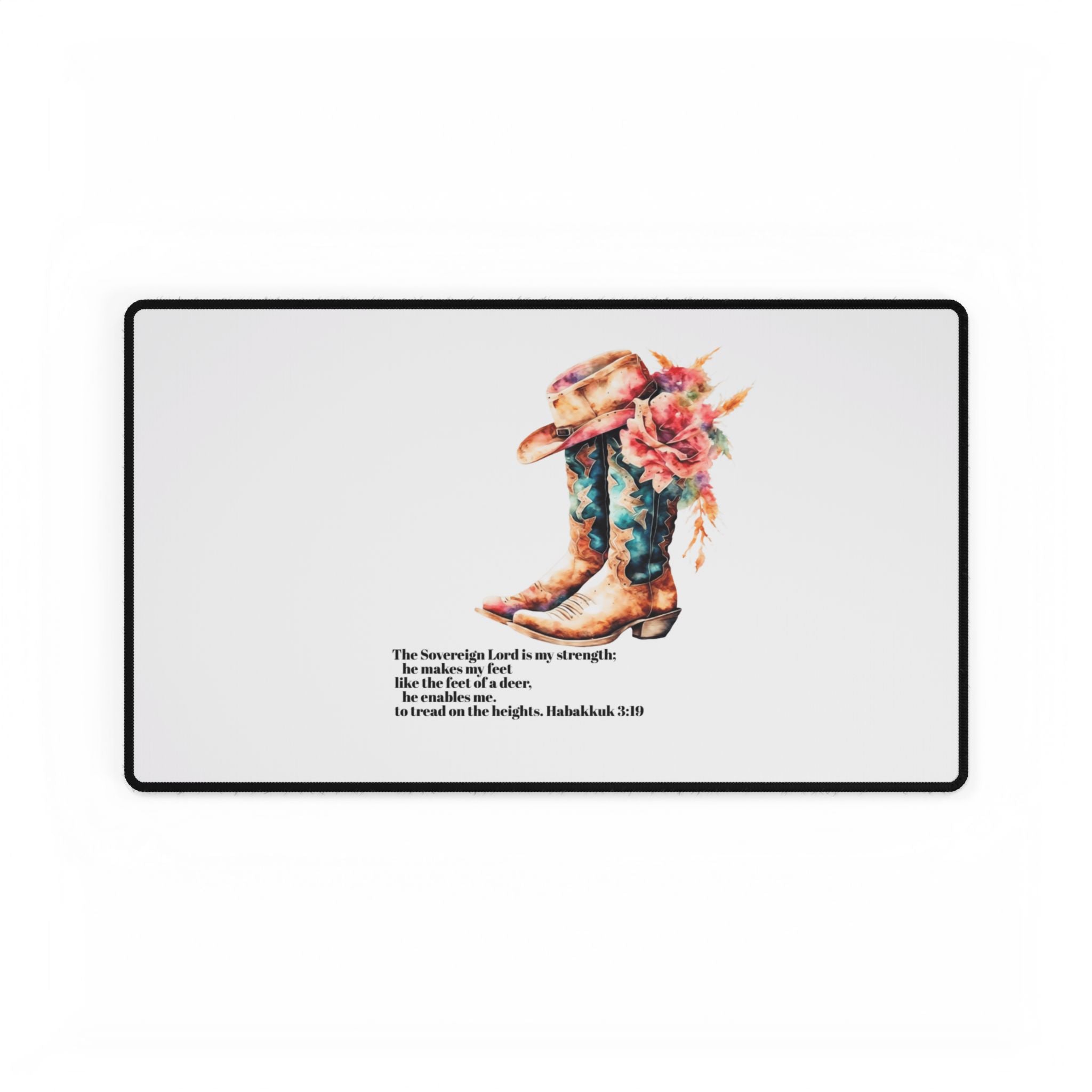 Cowboy Boots Floral Desk Mat with Habakkuk 3:19 Bible Verse