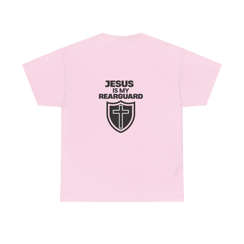 Jesus Is My Rearguard T-Shirt — Christian Faith Shield Tee