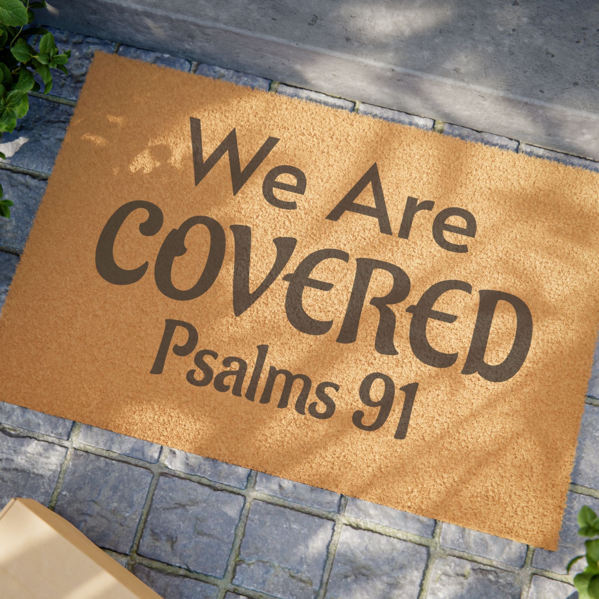 Doormat — "We Are Covered" Psalms 91 Welcome Mat (Faith-Based Christian Home Decor)