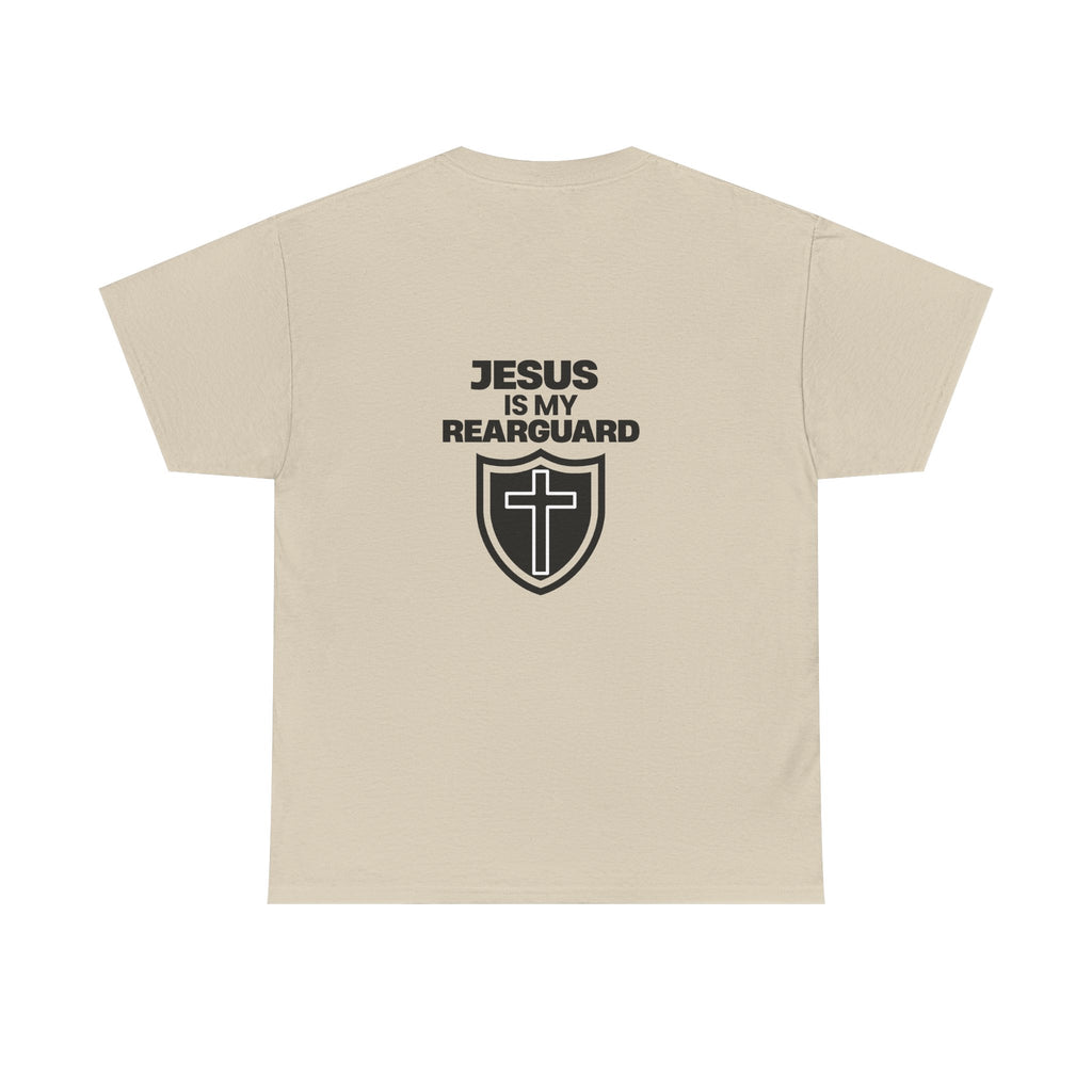 Jesus Is My Rearguard T-Shirt — Christian Faith Shield Tee