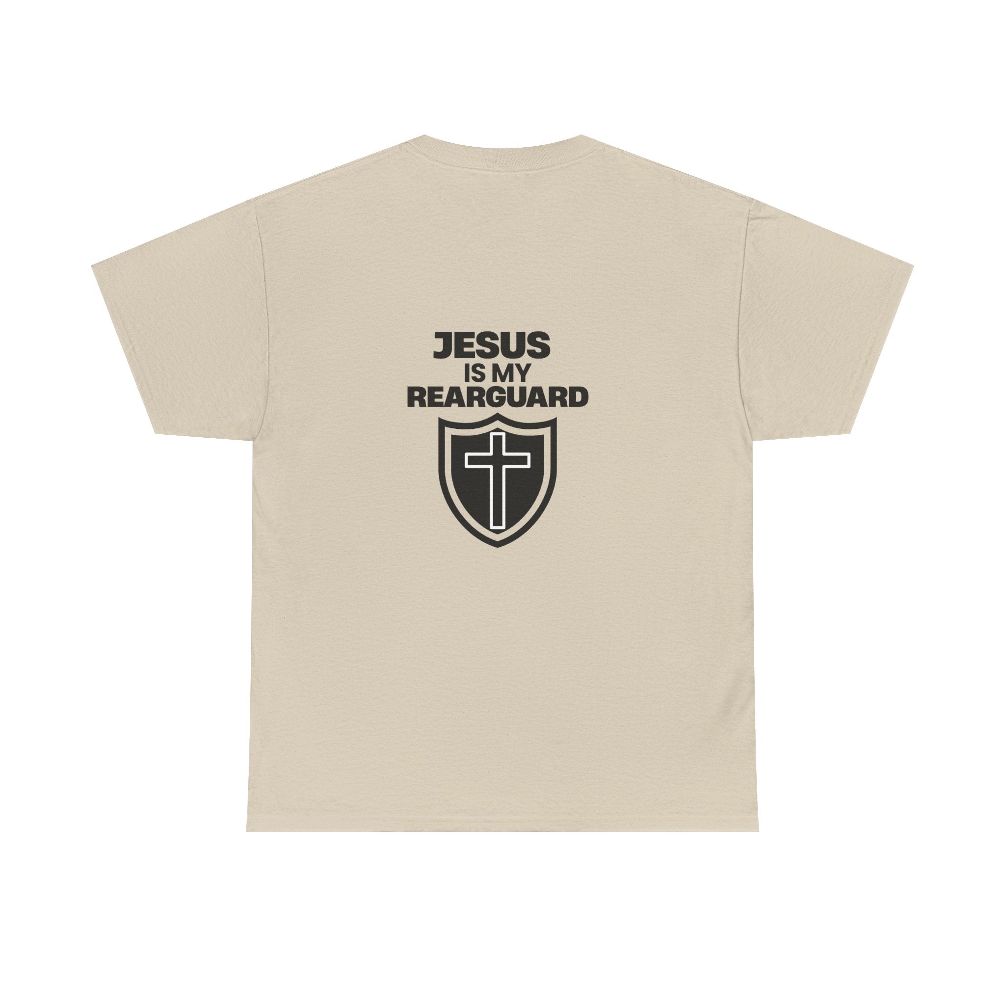 Jesus Is My Rearguard T-Shirt — Christian Faith Shield Tee