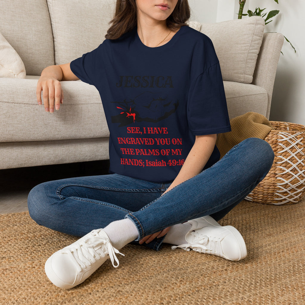 Personalized 'Jessica' Palm of My Hands T-Shirt — Christian Scripture Isaiah 49:16 Tee