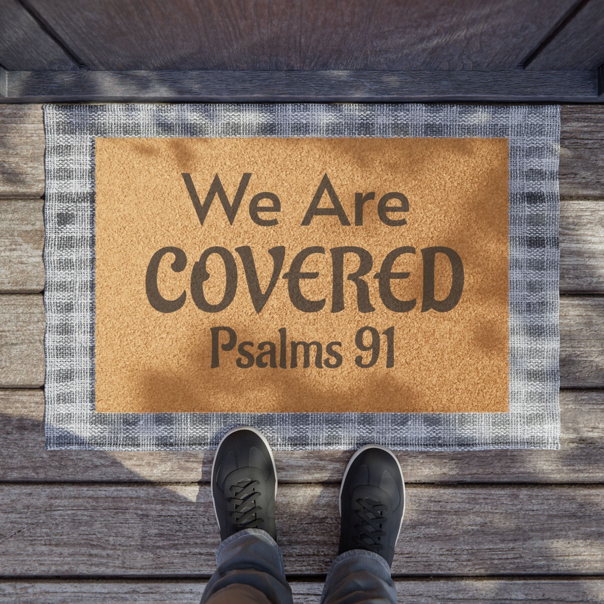 Doormat — "We Are Covered" Psalms 91 Welcome Mat (Faith-Based Christian Home Decor)