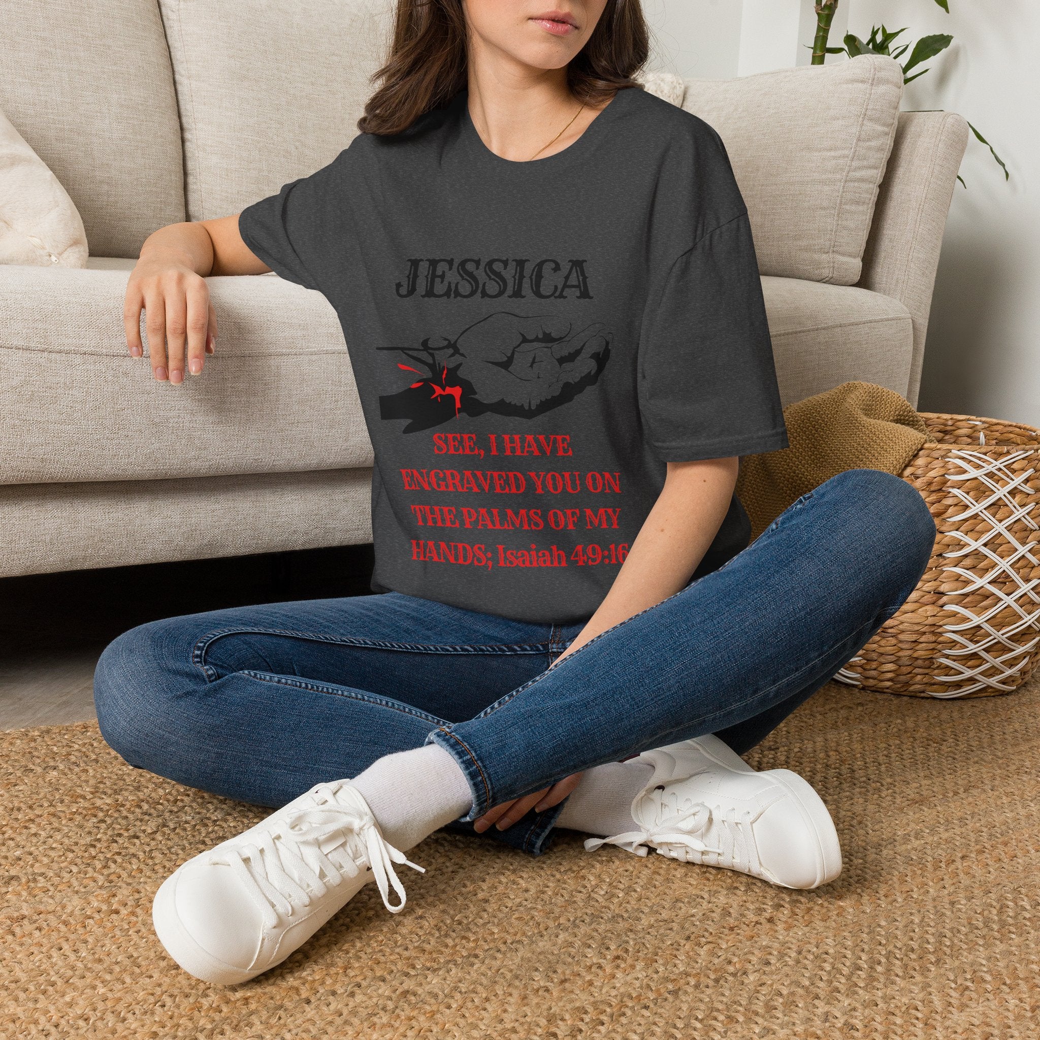 Personalized 'Jessica' Palm of My Hands T-Shirt — Christian Scripture Isaiah 49:16 Tee
